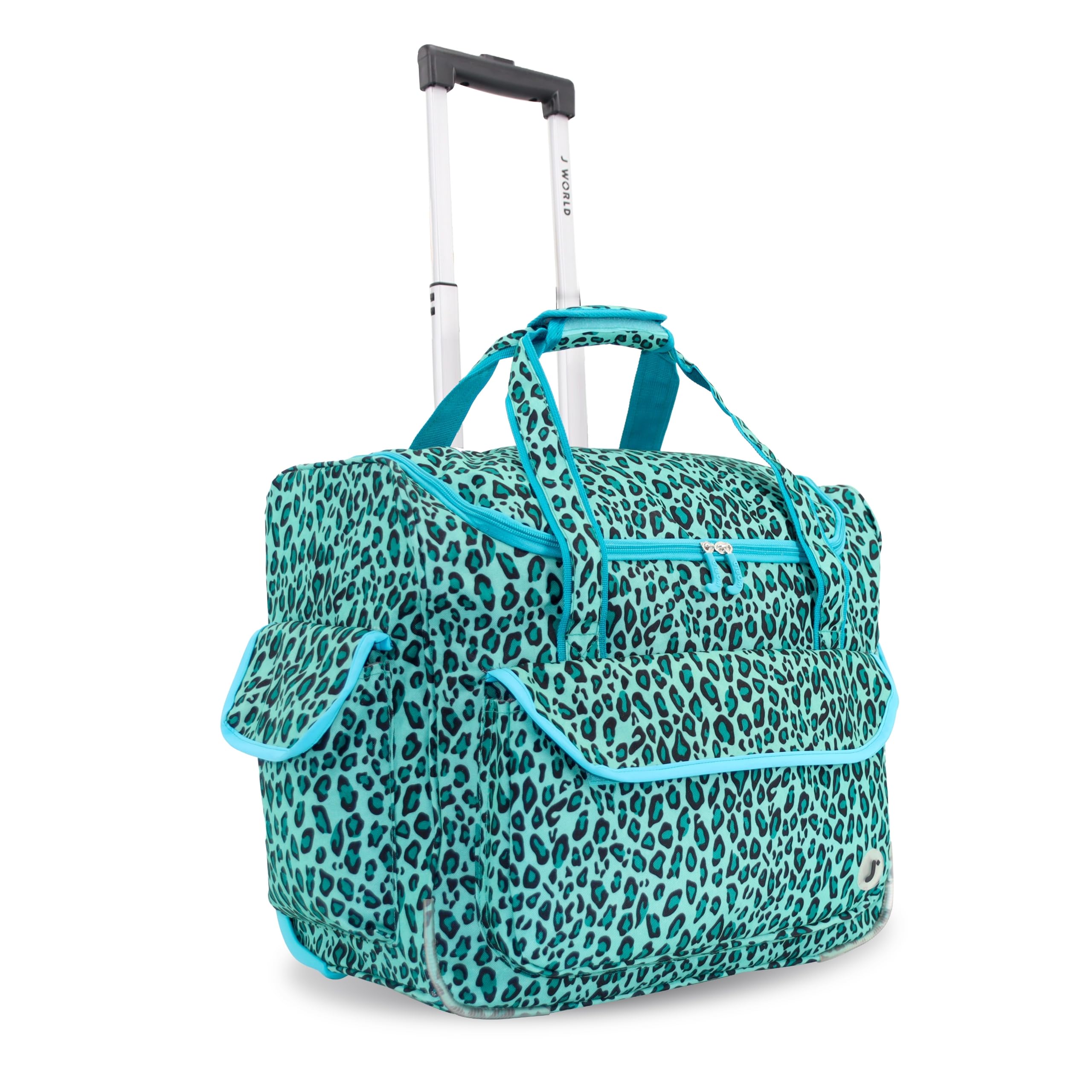 J World Donna Rolling Tote Bag on Wheels for Women. Roller Laptop Briefcase. Overnight Weekender Teachers Work, Mint Leopard