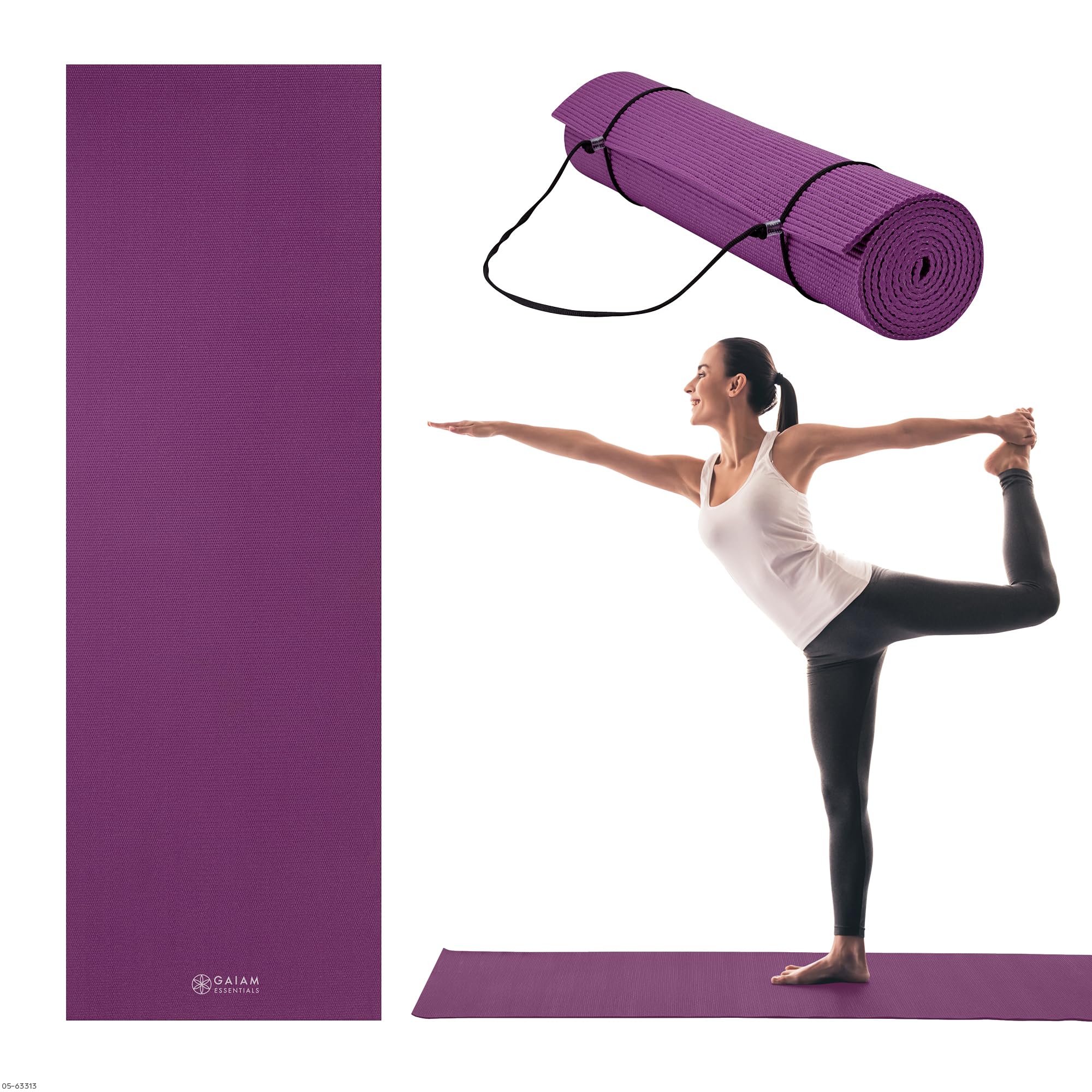 Gaiam Essentials Premium Yoga Mat, Purple, 72" L x 24" W x 6mm Thick
