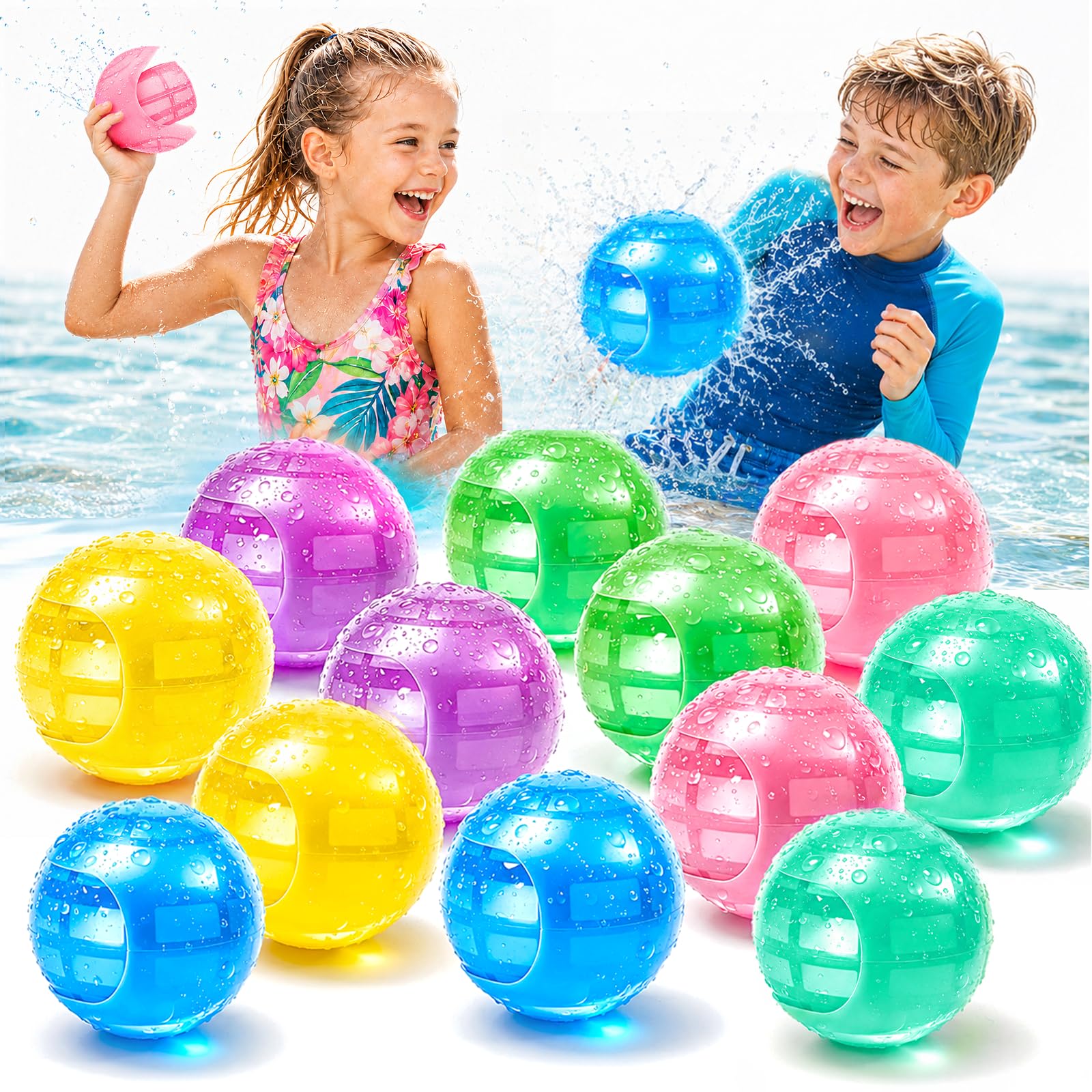 Sternstunde 12 Pièces Bombe à Eau Réutilisable, Ballons d'Eau Auto-Remplissage Rapide en Silicone, Sûrs et Écologiques pour Enfants et Adultes, Jeux d'Eau Extérieur Été Piscine Plage Jardin (12)