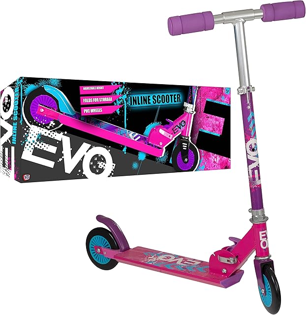 EVO Inline Scooter in Pink & Purple | Adjustable Handle Height | Kids Scooters For Boys & Girls Age 2+