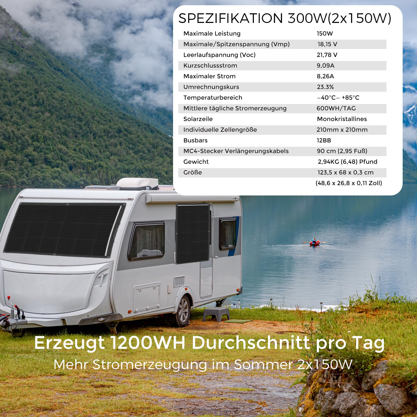 300W Flexibles Solarpanel Kit Set 12V Monokristallines Solarmodul Flexibel 300Watt Mit 30A 12V/24V Solarladeregler + Solarkabel Solaranlage Komplettset für Batterien Wohnmobil Camping Wohnwagen