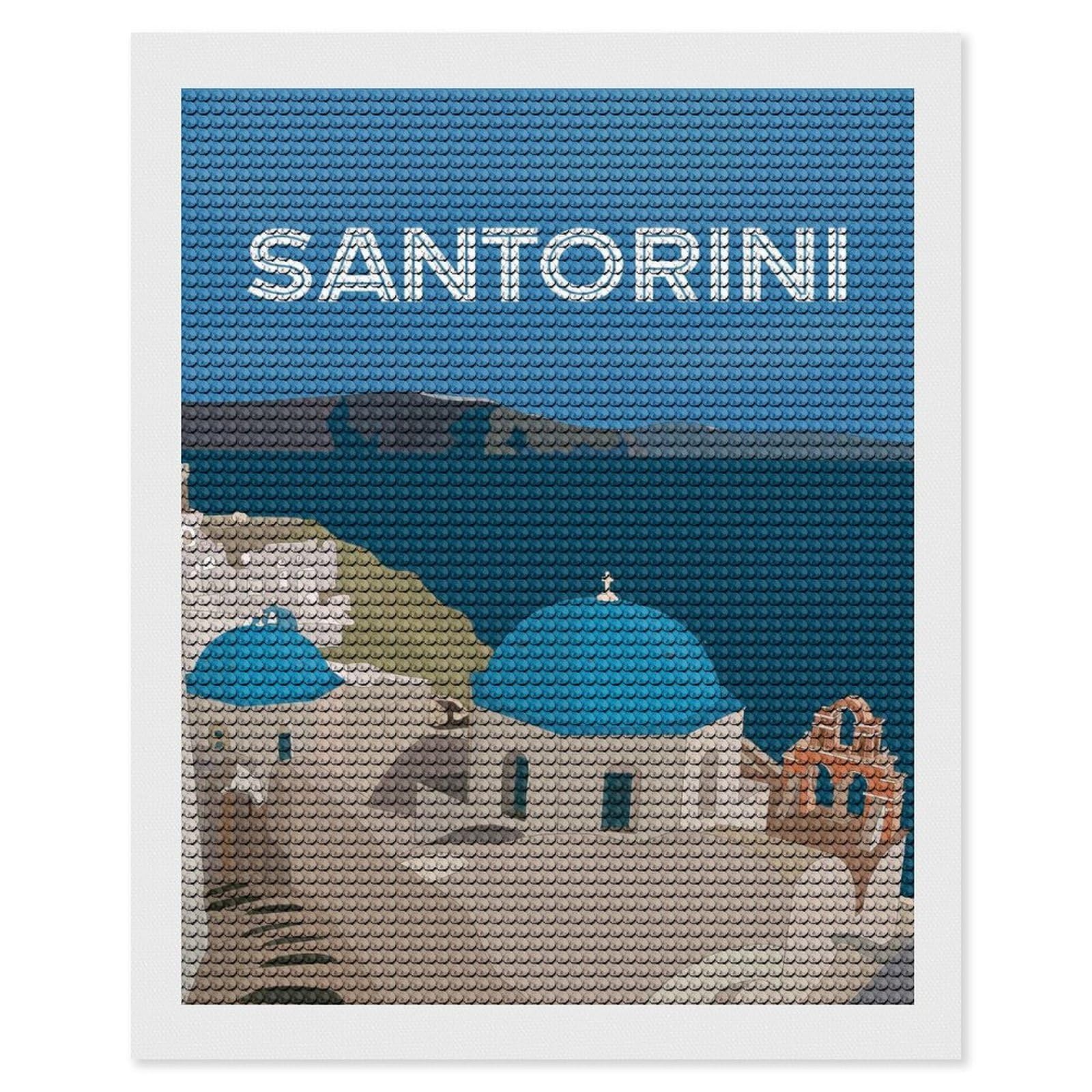 Junmoney Santorini Greece(2) Diamond Art Canvas 16"x20", Full Kit Included, Bedroom Decor, for Beginners, Thoughtful Handmade Gift