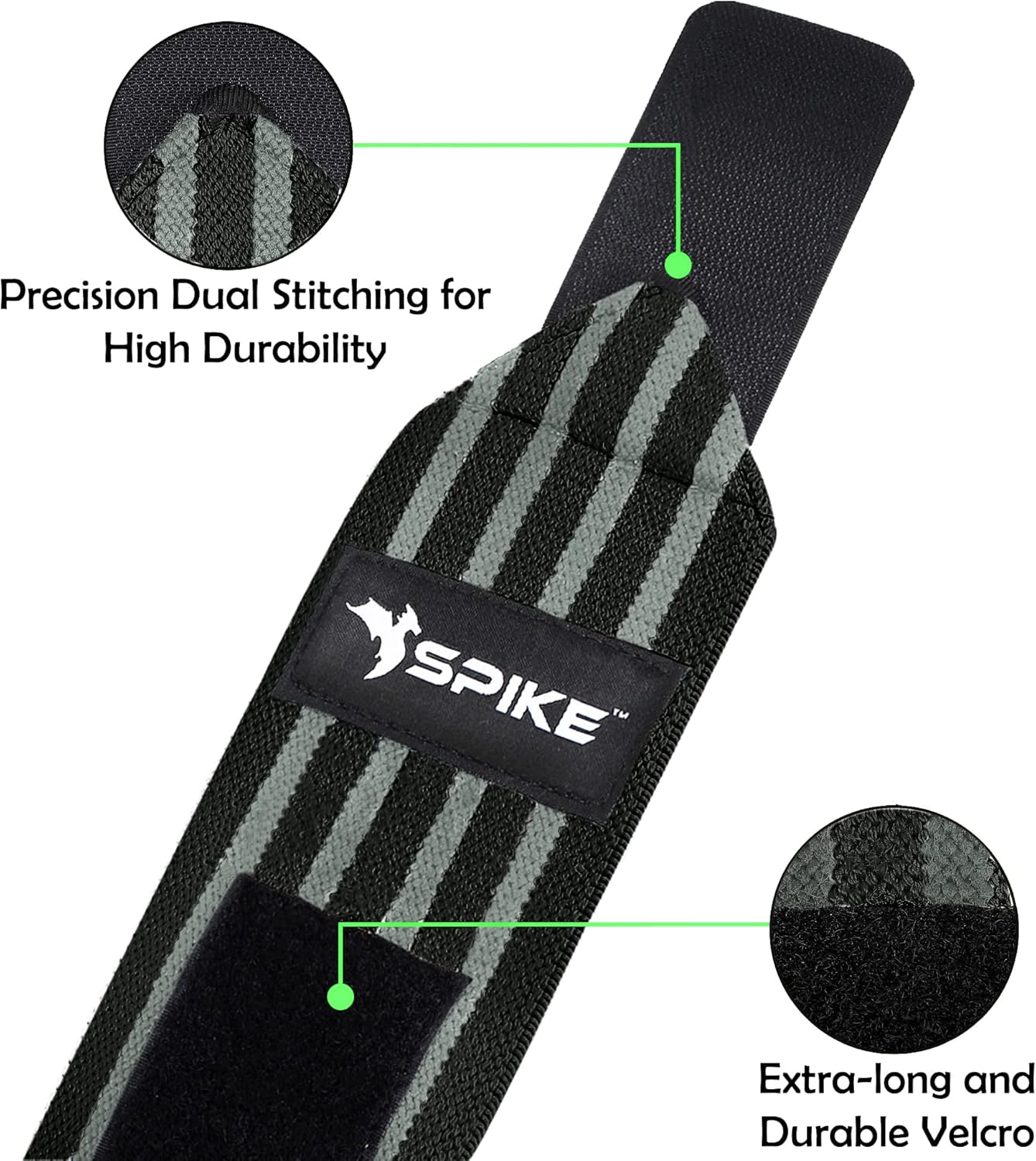 SPIKE Cotton Wrist Support Gym Band Strap for Weightlifting Pain Relief with Thumb Loop Grip for Both Men and Women One Size Black