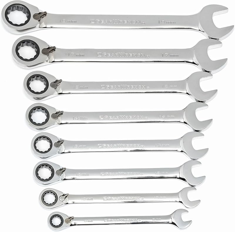 8 Pc 72T Reversible Ratcheting Combination mm Wrench Set | 9543
