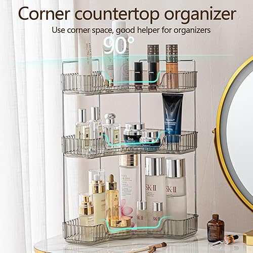 Miniatura 5 de Organizador esquinero de 3 niveles para mostrador de baño, estante de almacenamiento clásico para maquillaje, perfumes y artículos de tocador,