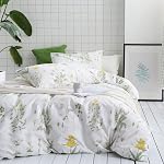 Wake In Cloud - Floral Duvet Cover Set King, 100% Soft Cotton Bedding, Botanical Flowers Pattern Printed, with Zipper Closure (3pcs, King Size)