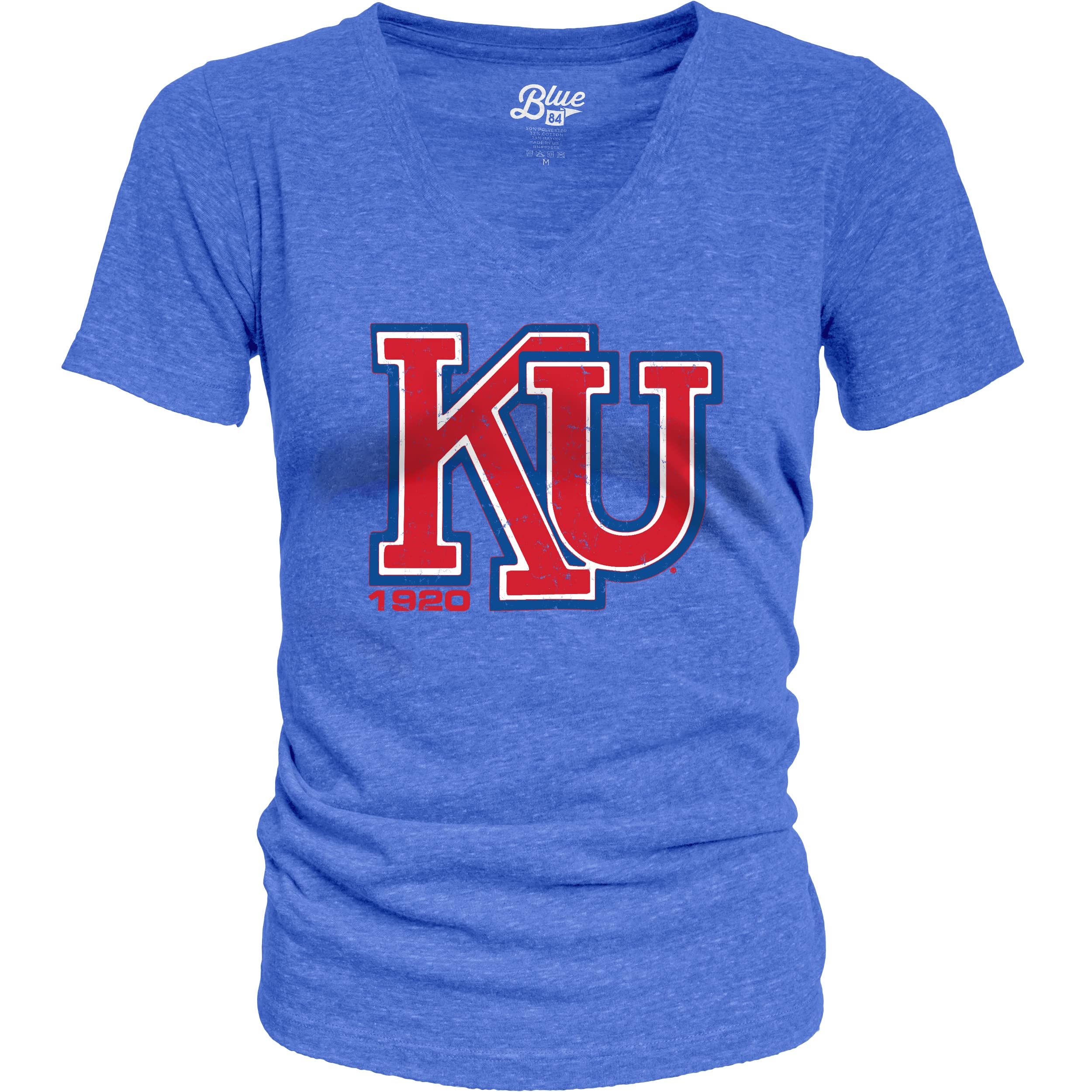 Blue 84 Kansas Jayhawks Women's Tri-Blend T-Shirt Campus, Royal, XX-Large