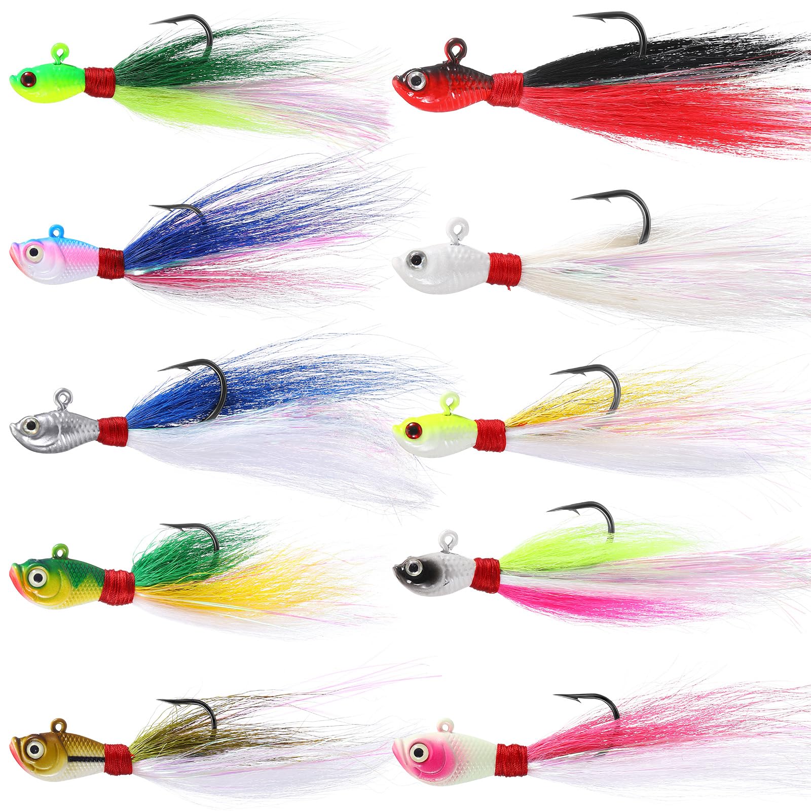 Motionchic 10 Pieces Bucktail Jigs Hair Jig Saltwater and Freshwater Bait Surf Striper Fishing Lure Head Swimbait Jig Hook for Pompano Halibut Mackerel Bass Flounder(1 oz) : Sports & Outdoors