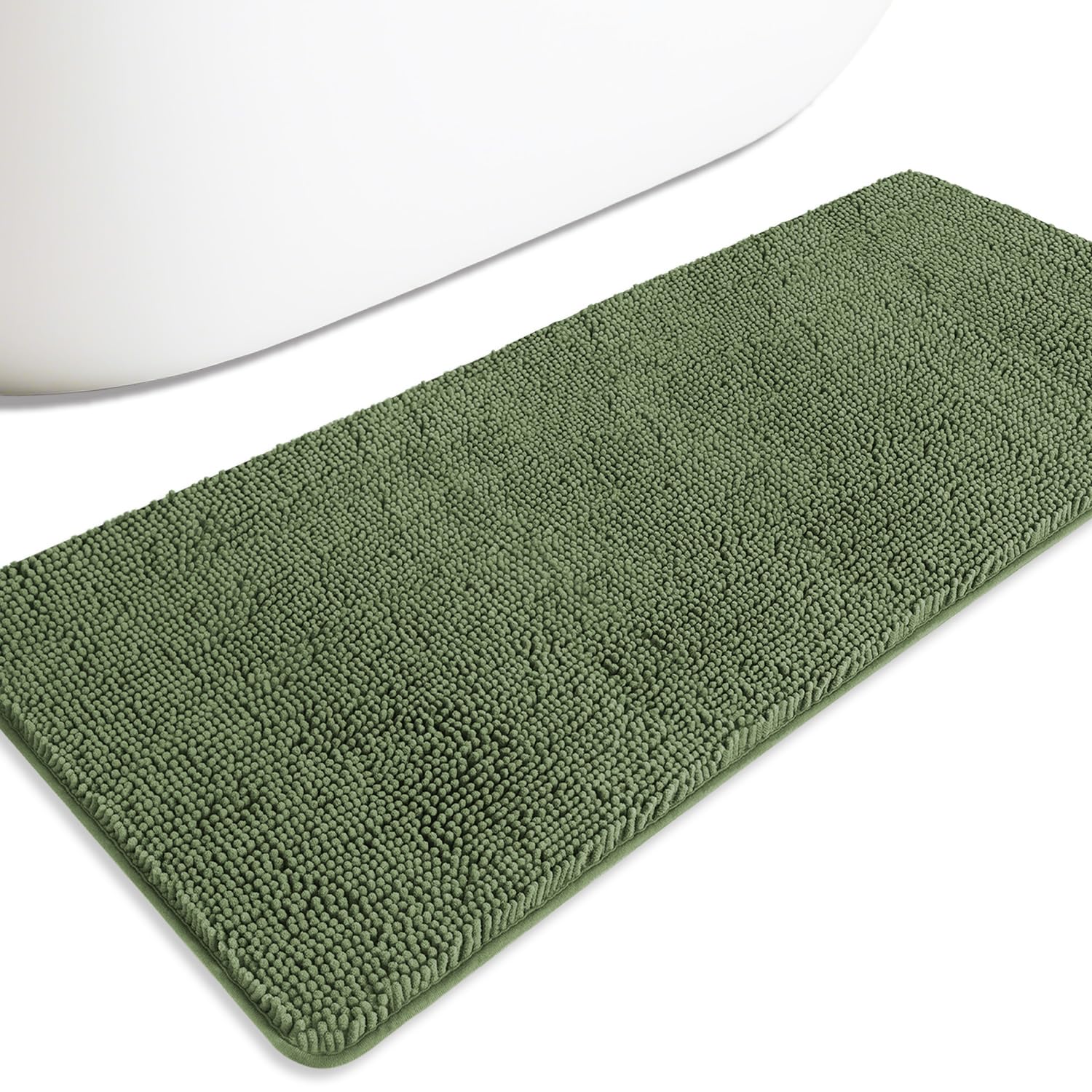 PureSwan Bathroom Runner Rug – Extra Long Large Bath Mat | Absorbent and Washable Thick Chenille Bath Rug Non-Slip Runner Rug for Bathroom, Sink - (Olive Green, 24" x 60")