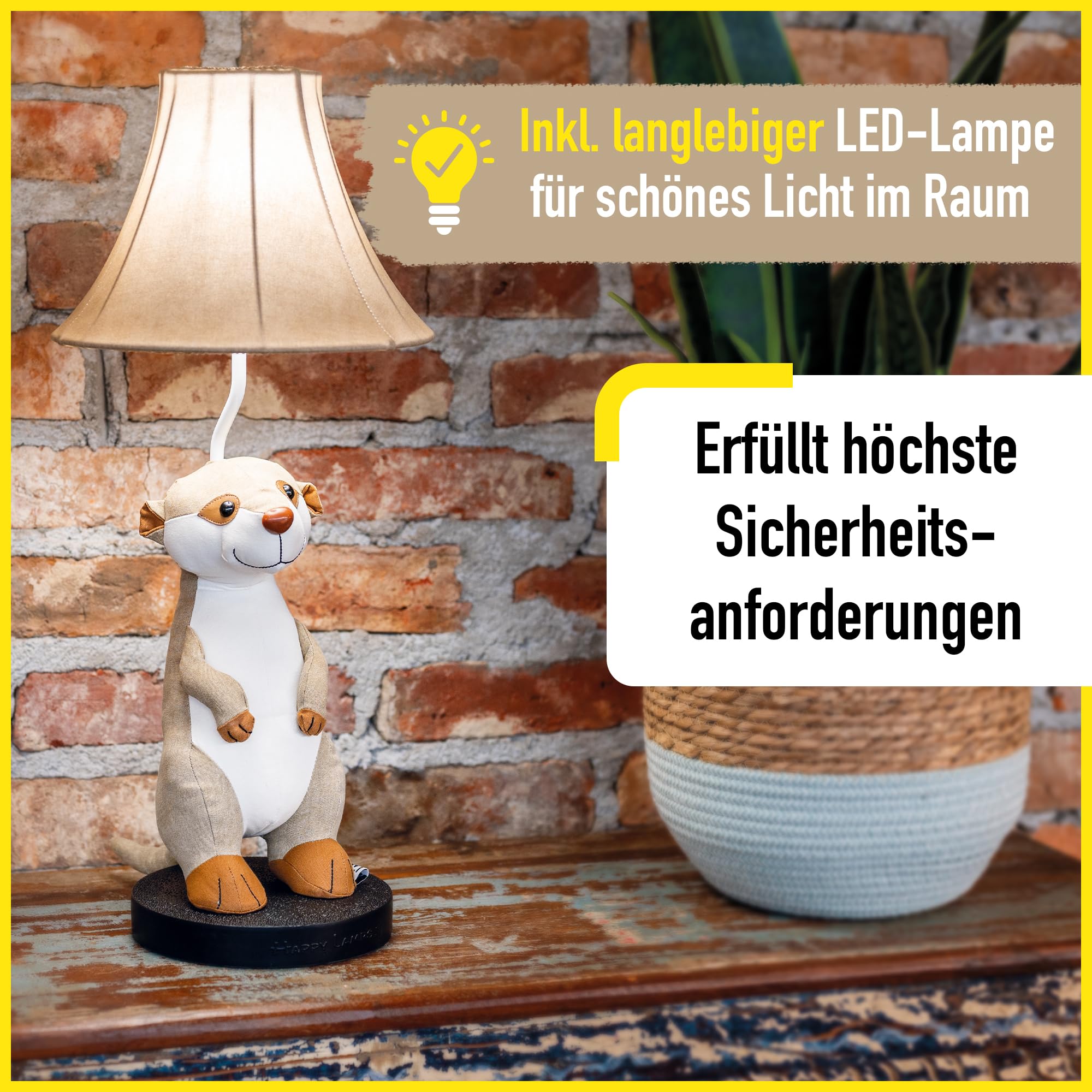 Happy Lamps for smiling eyes Eddie LED-Tischlampe, 60 cm hoch, limitiert, Dekoleuchte, Design LED-Tischleuchte, Handarbeit, Geschenkidee