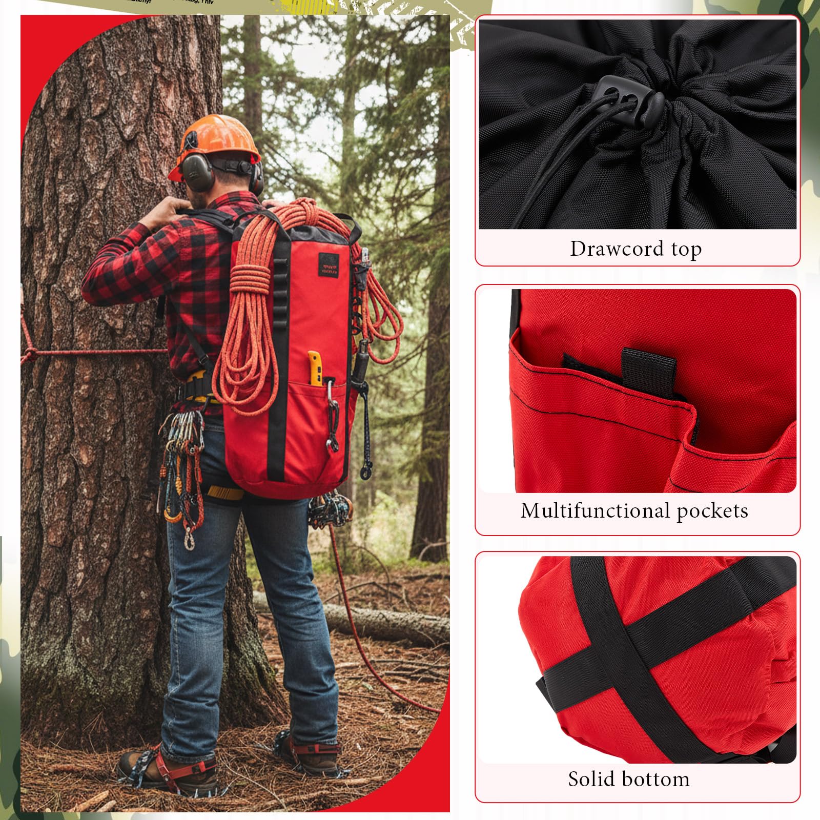 Aufbewahrungstasche für Baumpfleger, 30 l, Baumkletterseil, Arboristen-Ausrüstung, Eimer, Rucksack, wasserdichte Tasche, großes Fassungsvermögen, mit seitlichen Aufbewahrungstaschen, robuste
