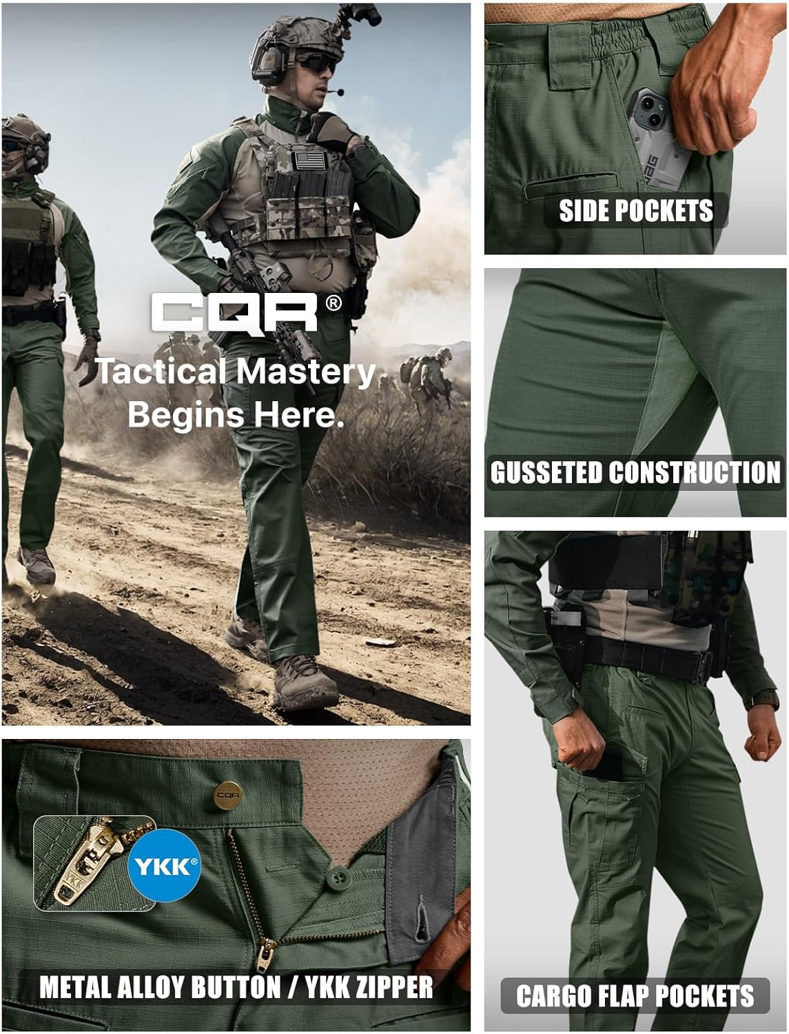 CQR Men's Flex Ripstop Tactical Pants, Water Resistant Stretch Cargo Pants, Lightweight EDC Hiking Work Pants - Image 6