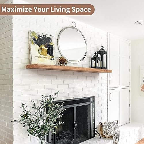 Miniatura 2 de Axeman Estantes flotantes de madera de olmo rústico para pared, estante de pared de 48 x 8 pulgadas de profundidad con soporte invisible, estantes