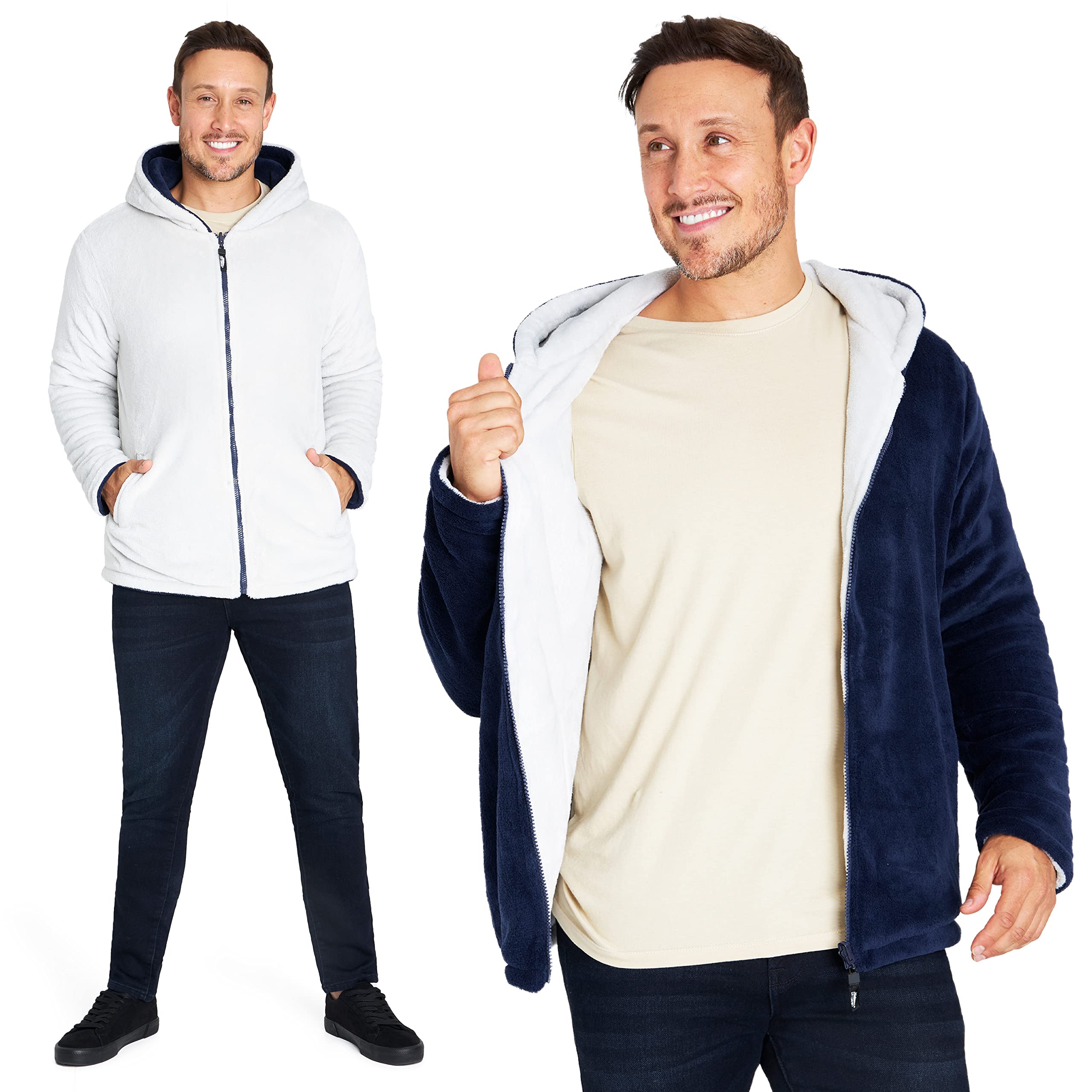 CityComfort Mens Hoodie Reversible Fleece Jacket Mens Full Zip Up