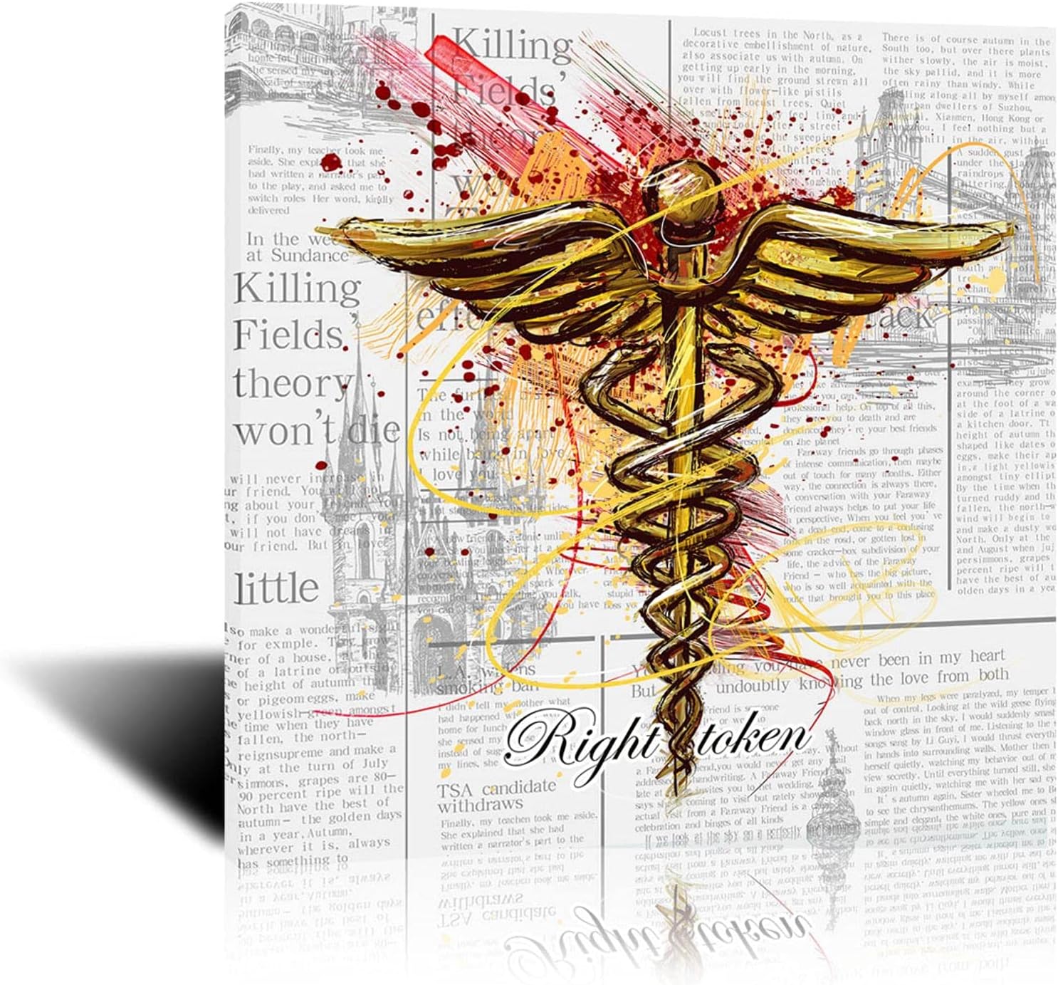 Kjhj Wings Scepter Watercolor Newspaper Art Painting Hd Canvas Printing Modern Style Oil Painting Home Decoration Background Wall A1142 Color No Framed Size 28x28inch Amazon Co Uk Home Kitchen