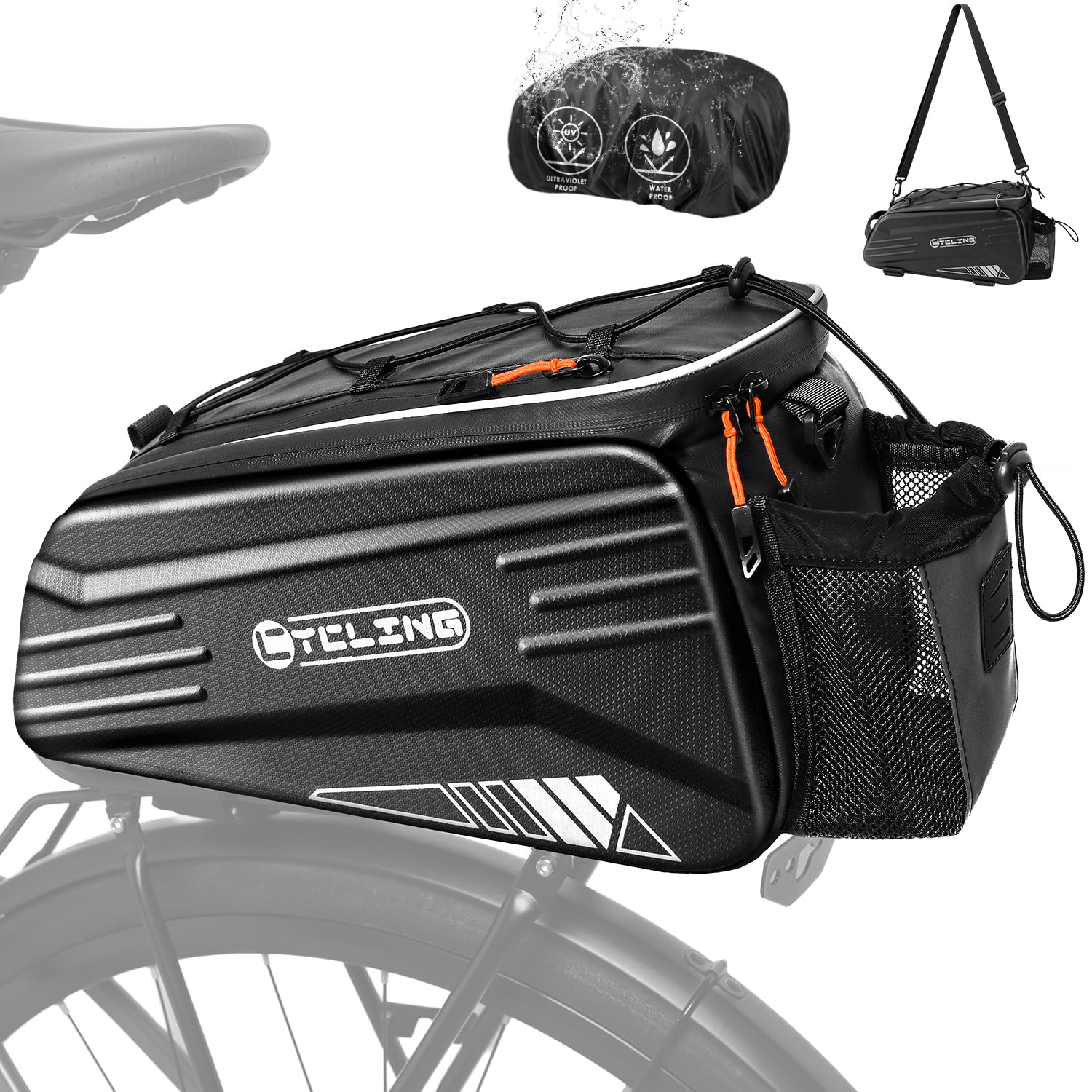 WOTOW Bike Trunk Bag for Bicycle, 8.6L Hard Shell Bike Rear Rack Bag with Reflective Strips, Handle and Shoulder Strap, Water Resistant Bicycle Rack Bags for Cycling Traveling Commuting โ image 1