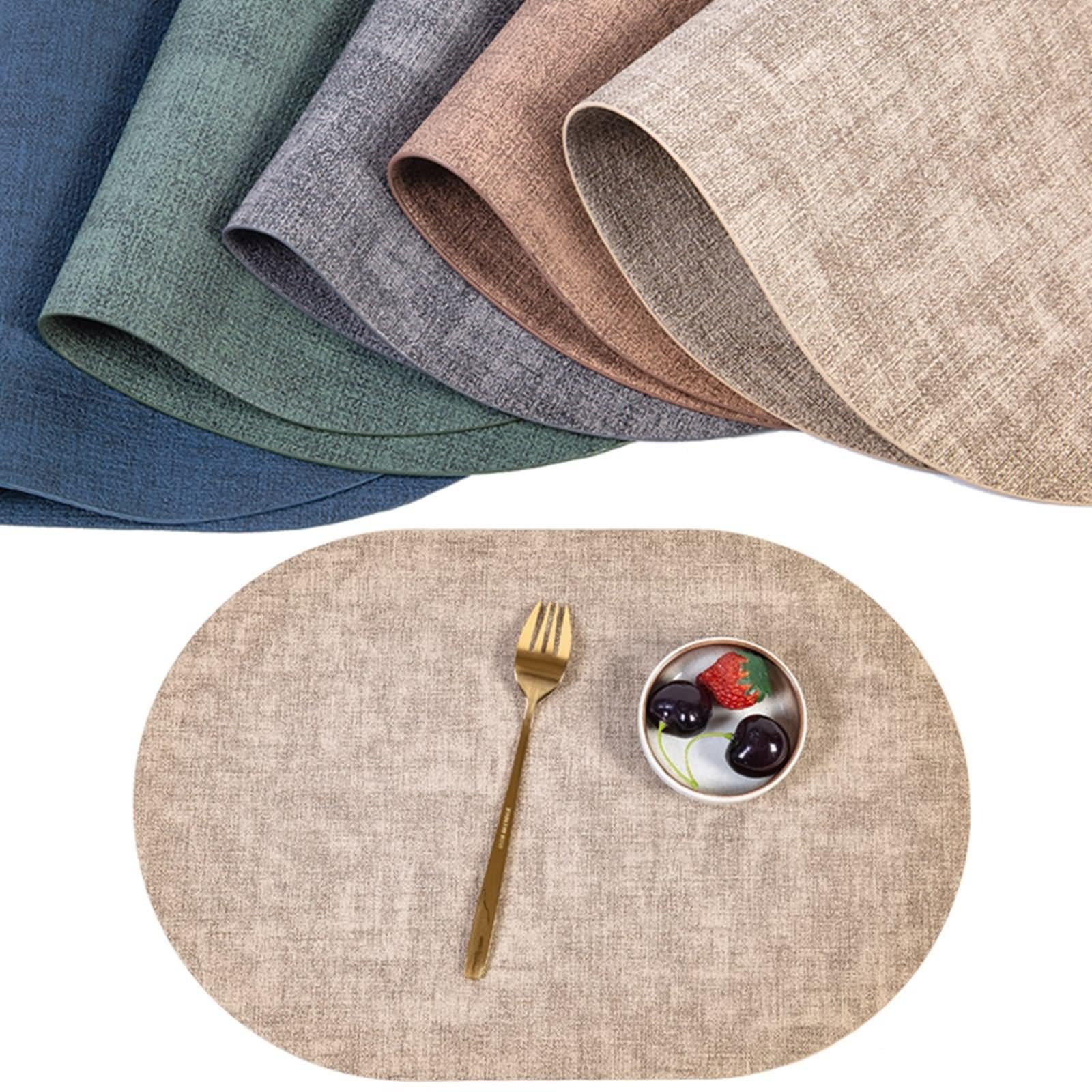 Platzdeckchen Cafe 4er Set, Tischsets Platzsets Boho 30x45cm Gewebtes Muster PU Leder Beige Kaffee