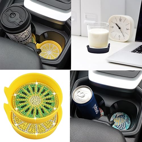 Miniatura 2 de UMILAY Paquete de 4 posavasos universales de silicona antideslizantes con diseño de diamantes, kits de posavasos de pintura de diamantes, tapete