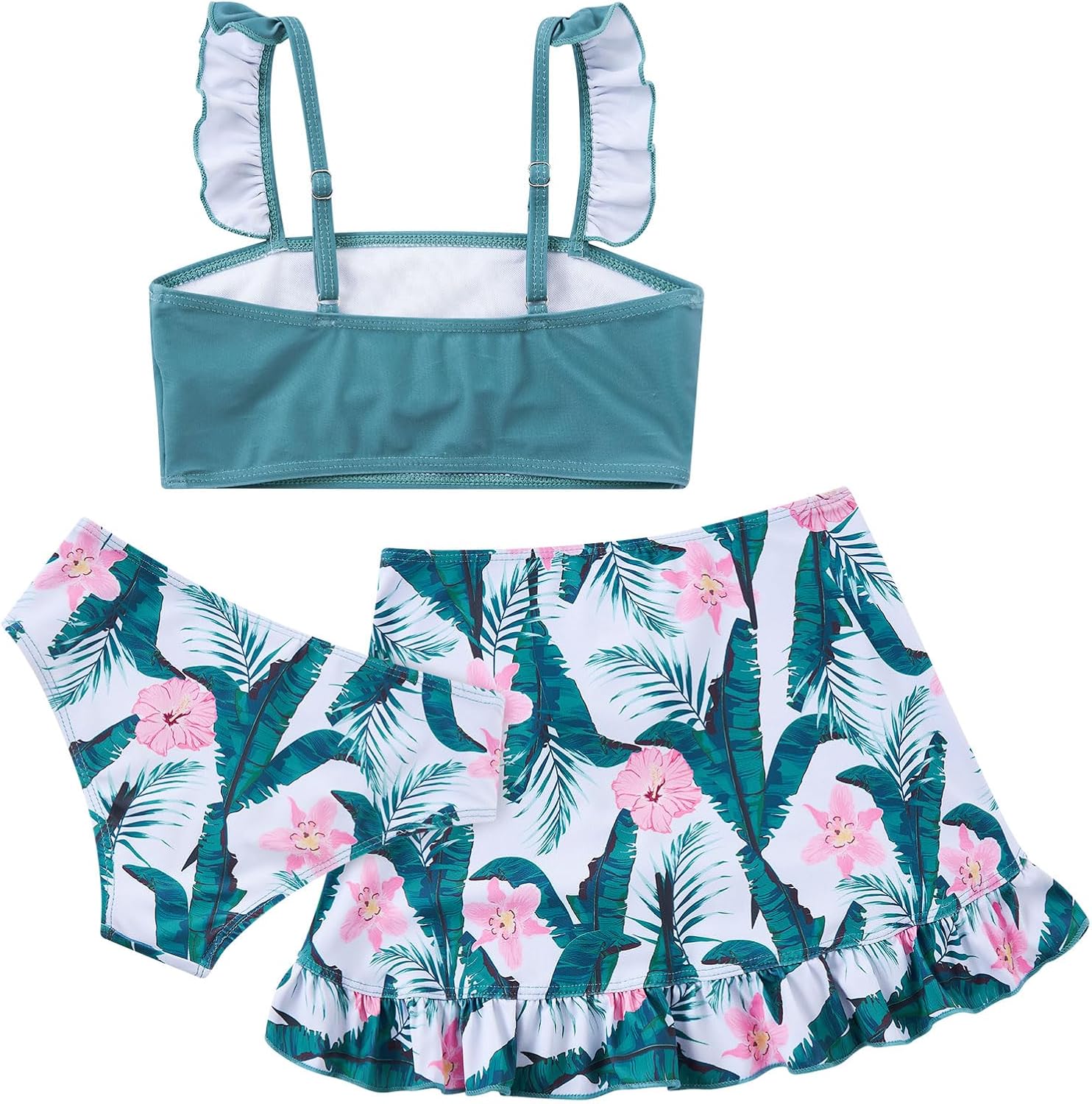 ALISISTER Girls Swimsuit 3 Piece Bathing Suits Summer Bikini Tankini Sets with Cover Up Skirt for 4-12 Years