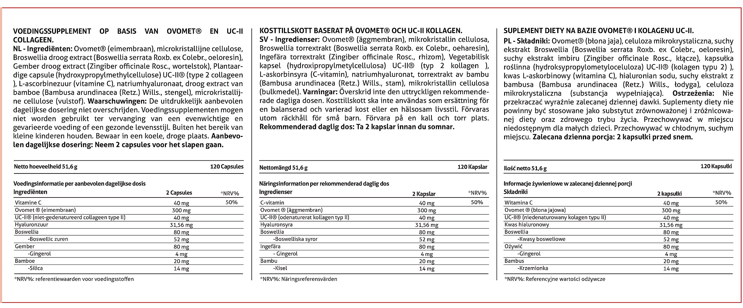 Colágeno Tipo 2 UC II y Ovomet 120 Cápsulas con Ácido Hialurónico, Vitamina C, Boswellia, Jengibre y Silicio