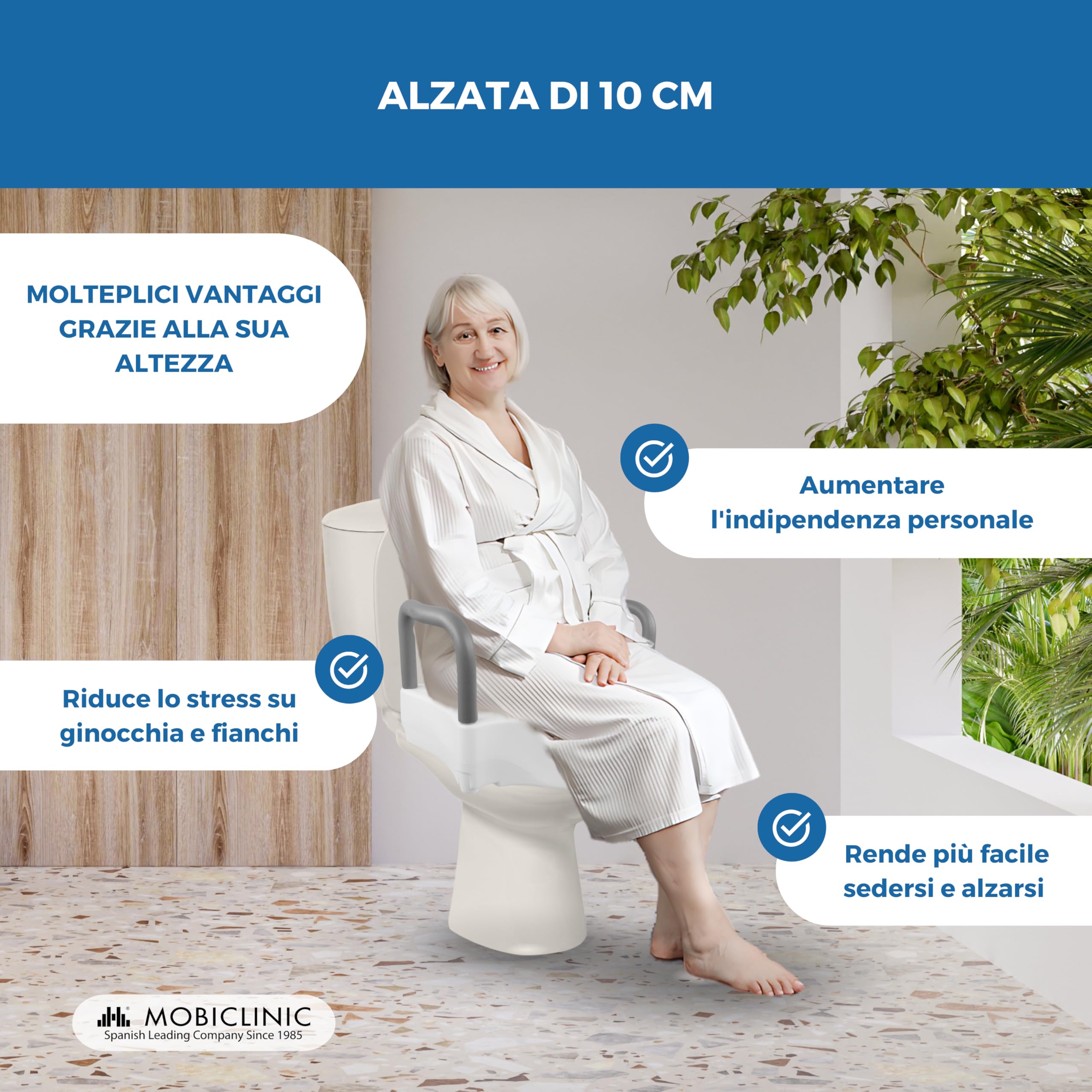 Mobiclinic, Rialzo per wc, Cibeles, Alza water anziani, Marchio europeo, Braccioli imbottiti, Con maniglie, Ausili il bagno, Disabili, Mobilità ridotta, Bidet, 10 cm