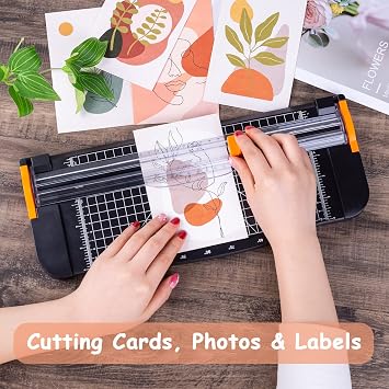 Guillotine Paper Cutter A4 Mini Paper Trimmer Slicer 12 Inch Portable Sliding Paper Card Photo Cutter with 2 Replacement Cutter Head for Craft Printer Paper, Coupon, Label, Cardstock, Greeting Card