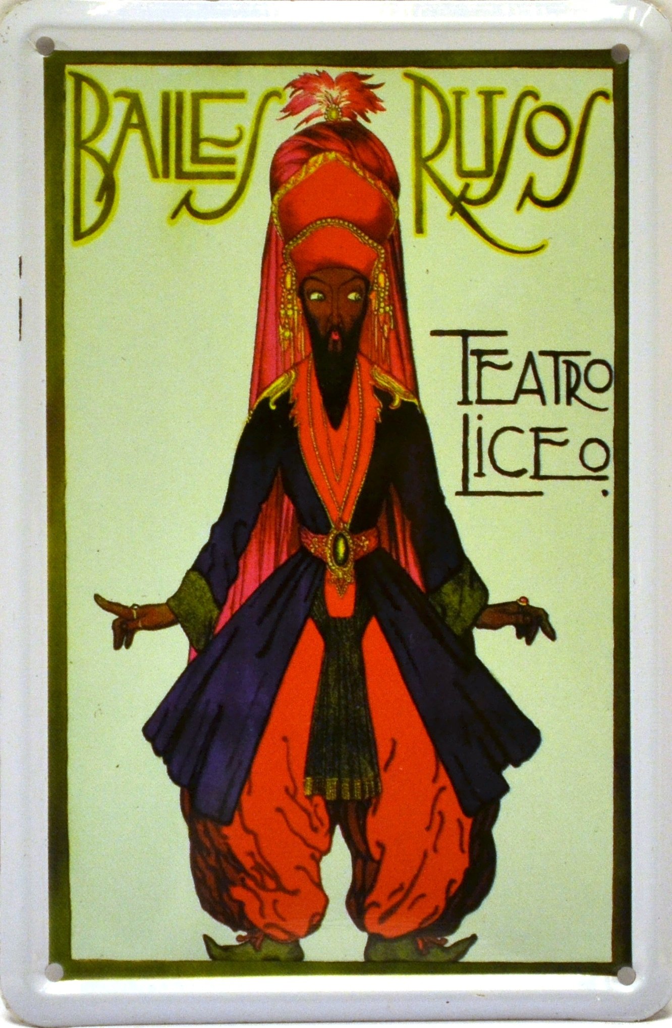 ART ESCUDELLERS Magnet tin poster sign, with retro vintage design from Catalunya/Spain. Tin sign. 4,33" X 2,76" (BAILES RUSOS CON TURBANTE)