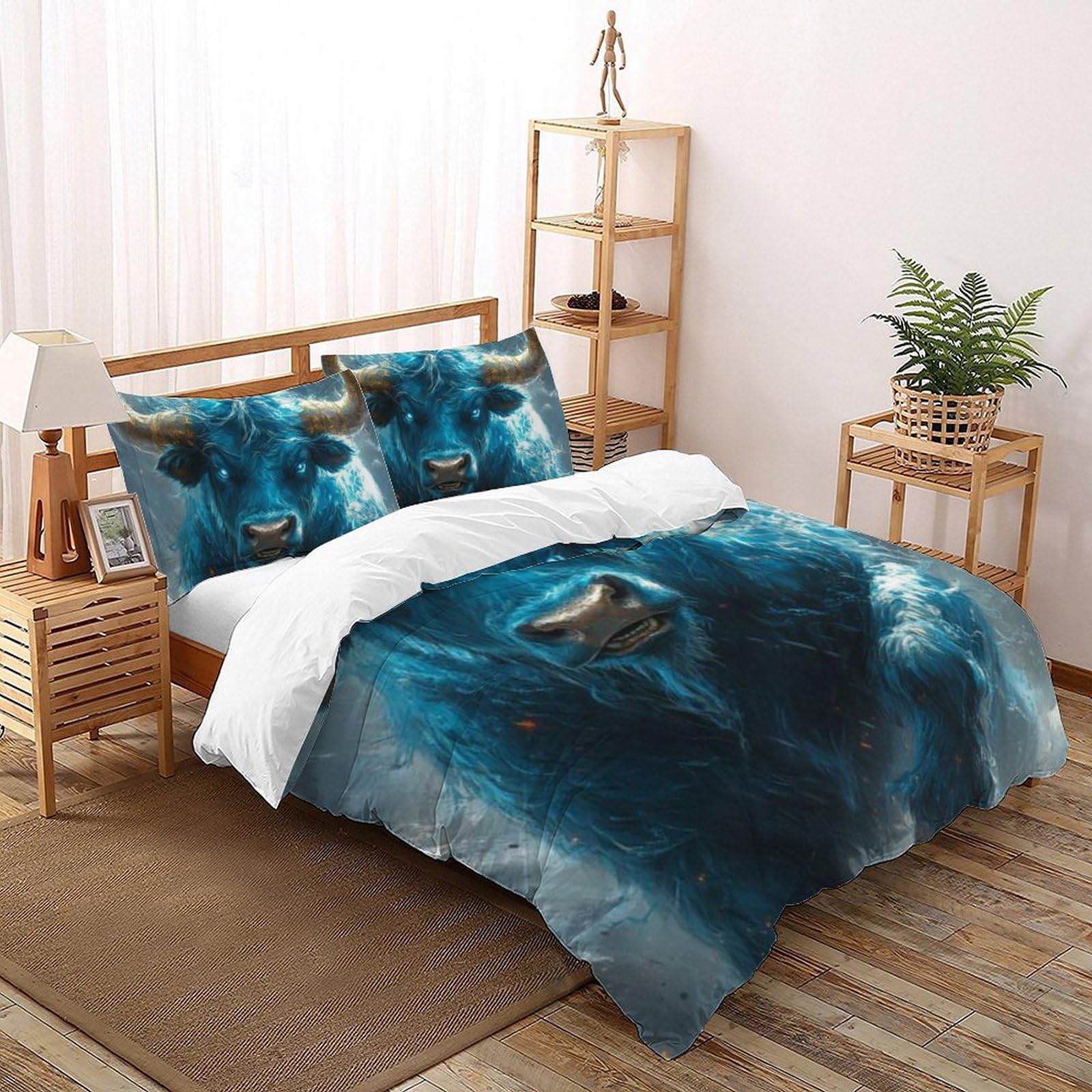 Housse de couette vache 220x240cm en microfibre avec 2 taies d'oreiller imprimé 3D