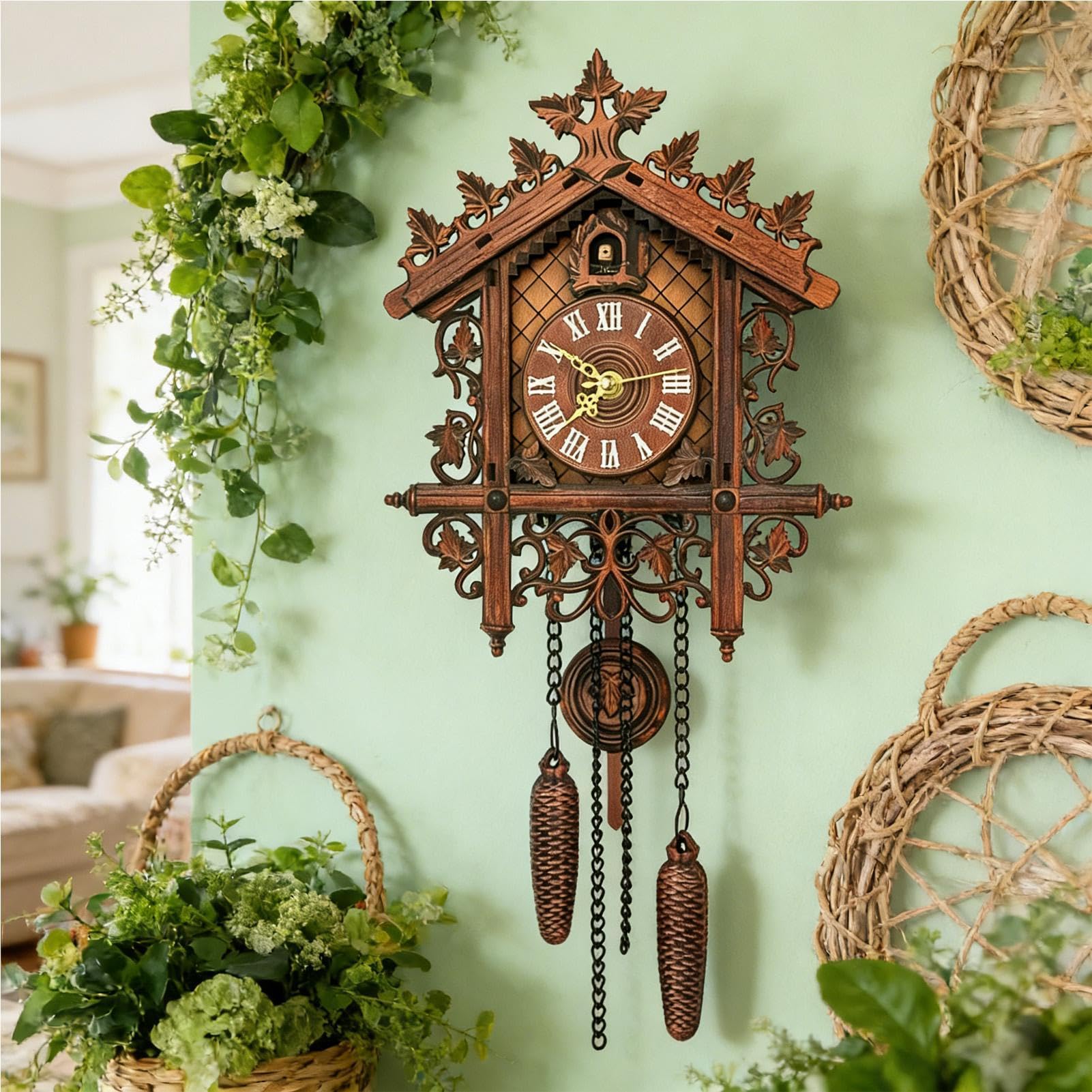 Horloge à coucou silencieuse la nuit avec carillon horaire en bois