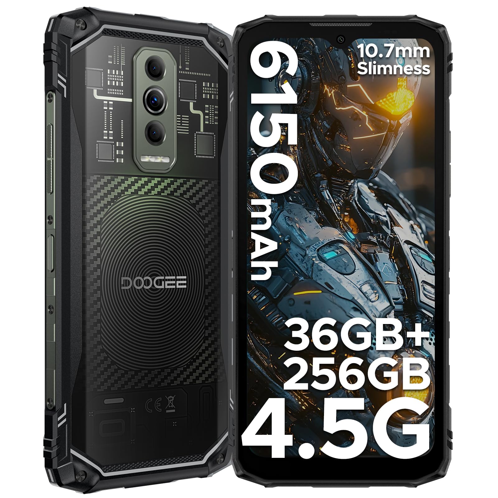 DOOGEE Blade 10 Ultra(2024) Téléphone Portable Incassable Android 14, 20GO+256GO(2TO) Smartphone Incassable, 6.56'' HD+, 50MP+8MP Téléphone De Chantier 5150mAh, 3 Card Slots/IP68/IP69K/NFC/Face ID/OTG