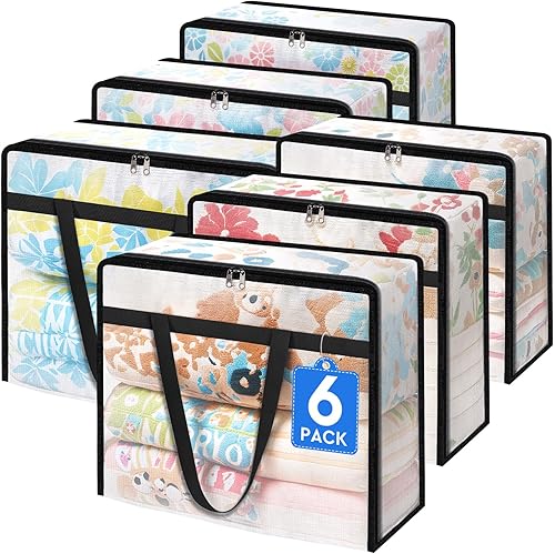 Miniatura 11 de Paquete de 6 bolsas de almacenamiento transparentes para edredón, ropa y ropa de cama, almacenamiento de mantas de plástico con cremallera y asa,