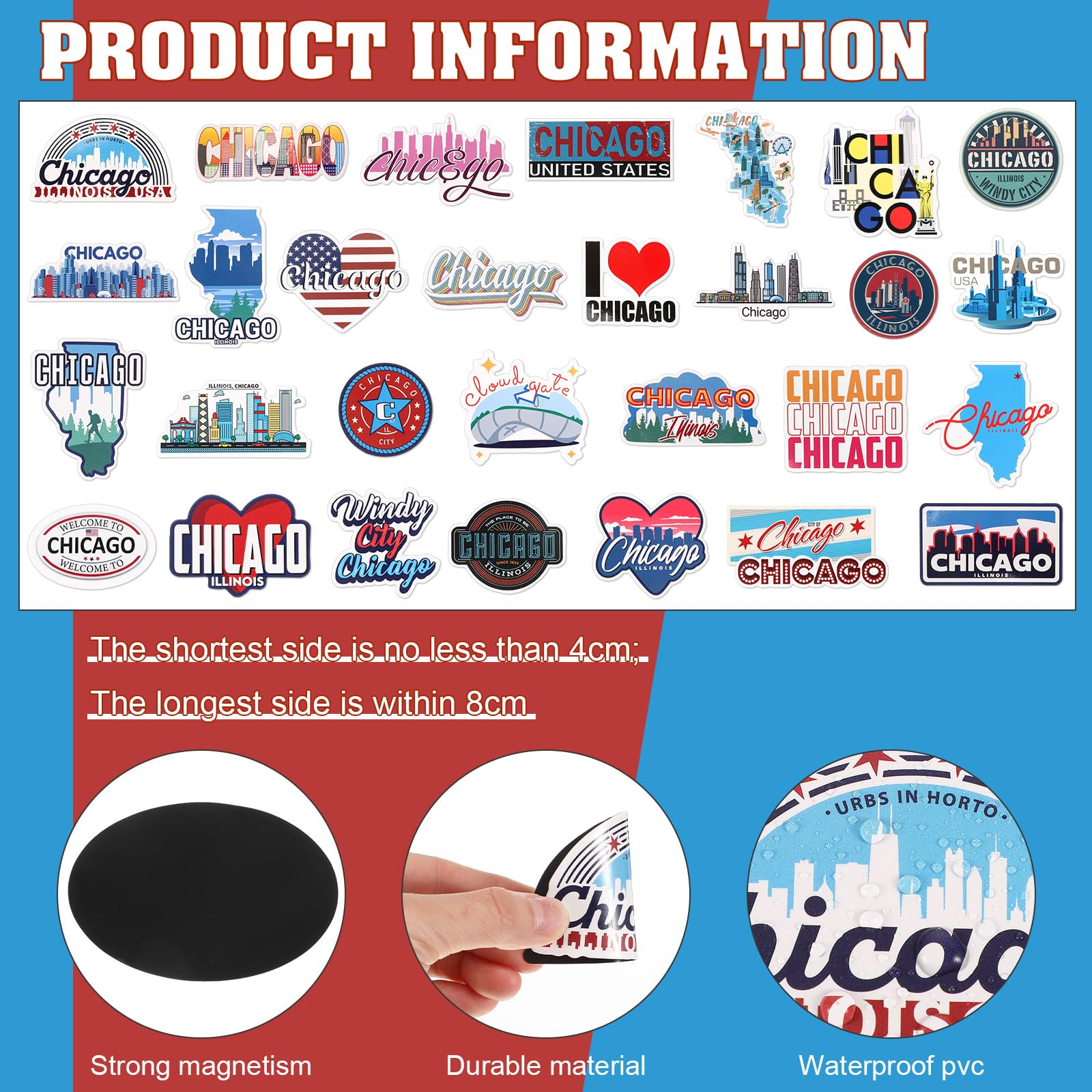 MAGNETS,Chicago--Autocollants Aimantés Pour Réfrigérateur, Collection De Pièces De Maison