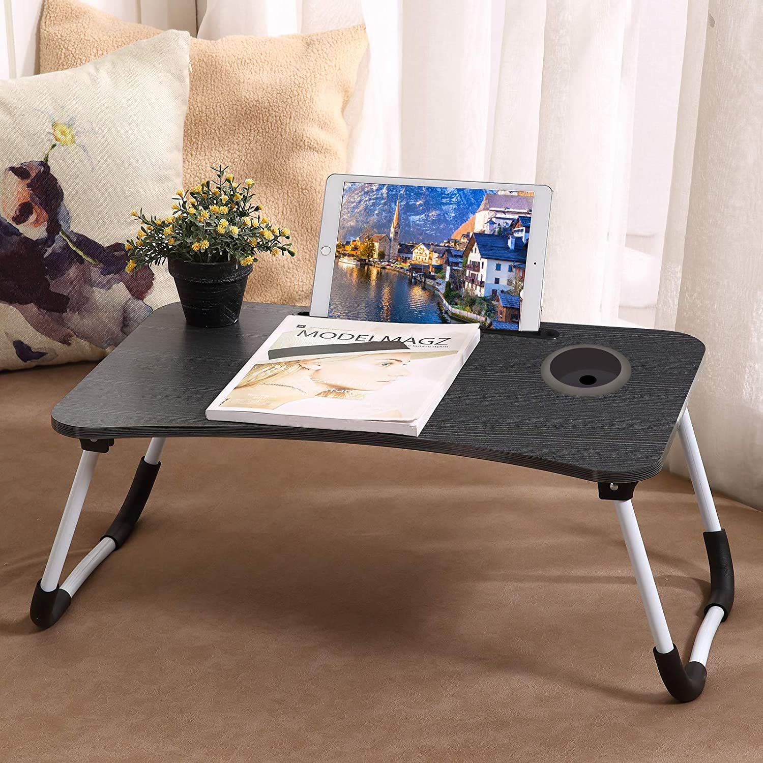 Lap Desk, Foldable Portable Bed Desk for Laptop and Writing with Notebook Stand Breakfast Bed Table Book Holder Laptop Bed Tray for Sofa, Bed, Terrace, Balcony, Garden(Black) (B08DJ6C9PJ) Amazon Price History, Amazon Price Tracker