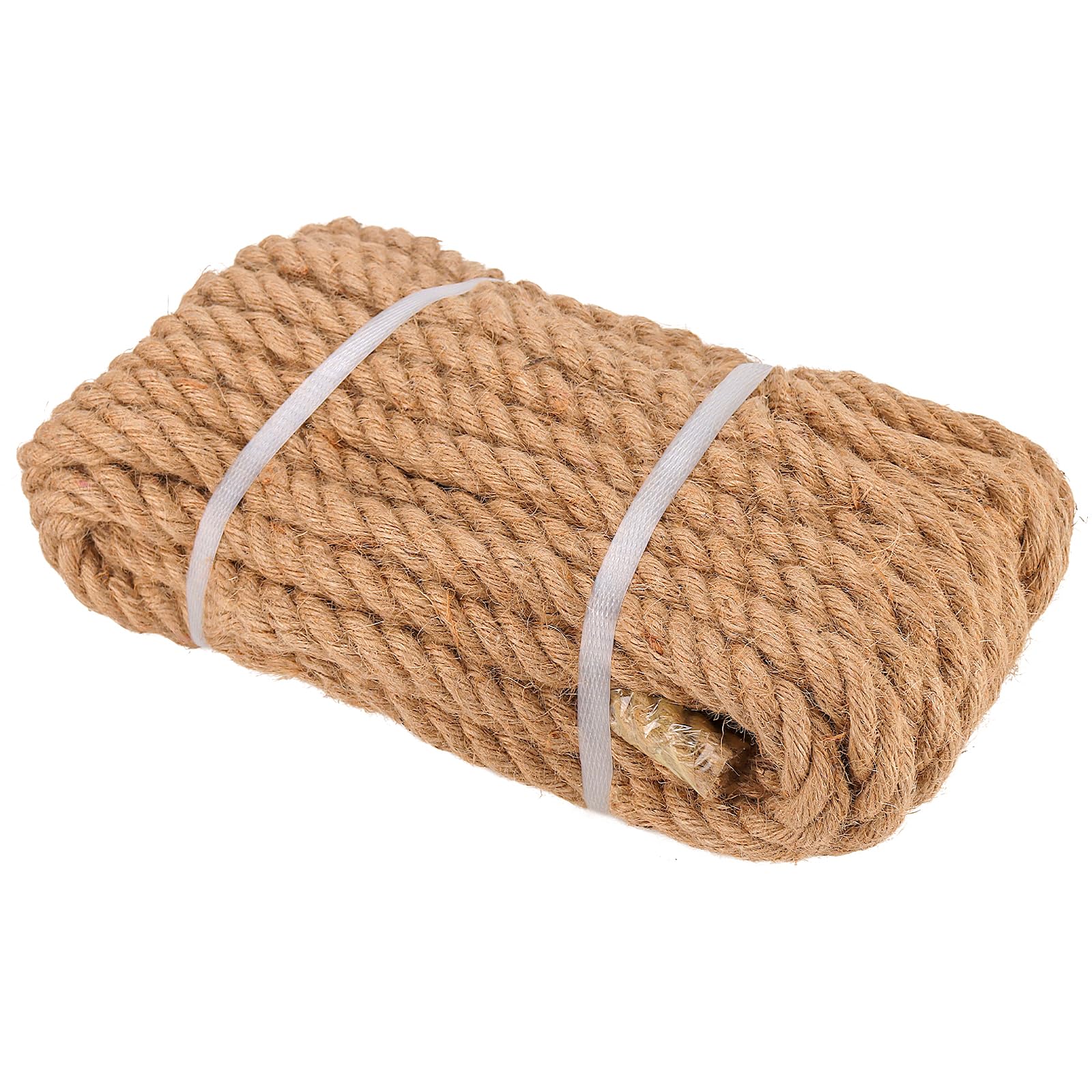 FUNSUEI 20mm Thick Natural Jute Rope, 15m/49Feet 4 Strand Brown Hemp