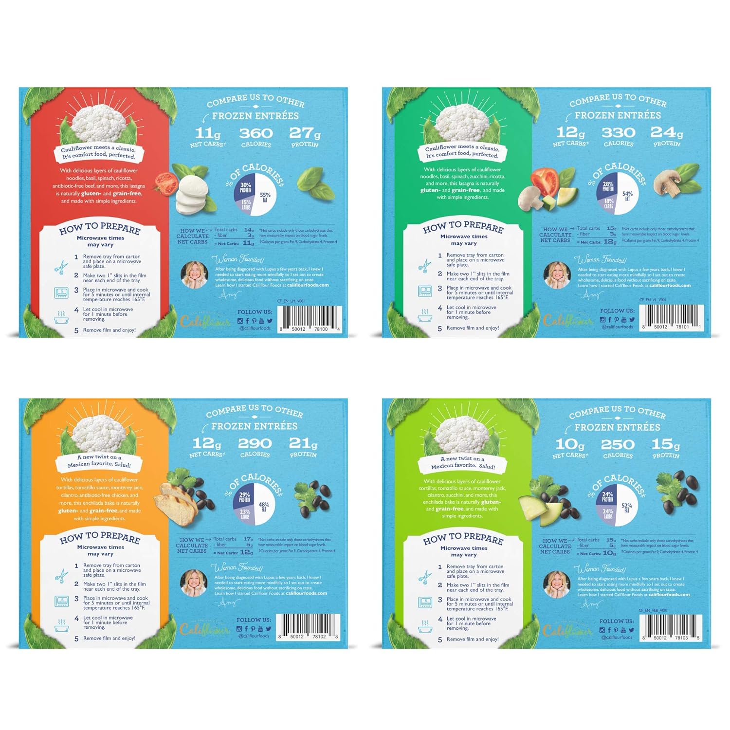 Exсluѕіvе Cali'flour Foods Frozen Entrée Variety Pack (8-Pack) - Keto Friendly Frozen Meal | Low Carb, Gluten and Grain Free | Fresh Cauliflower Base