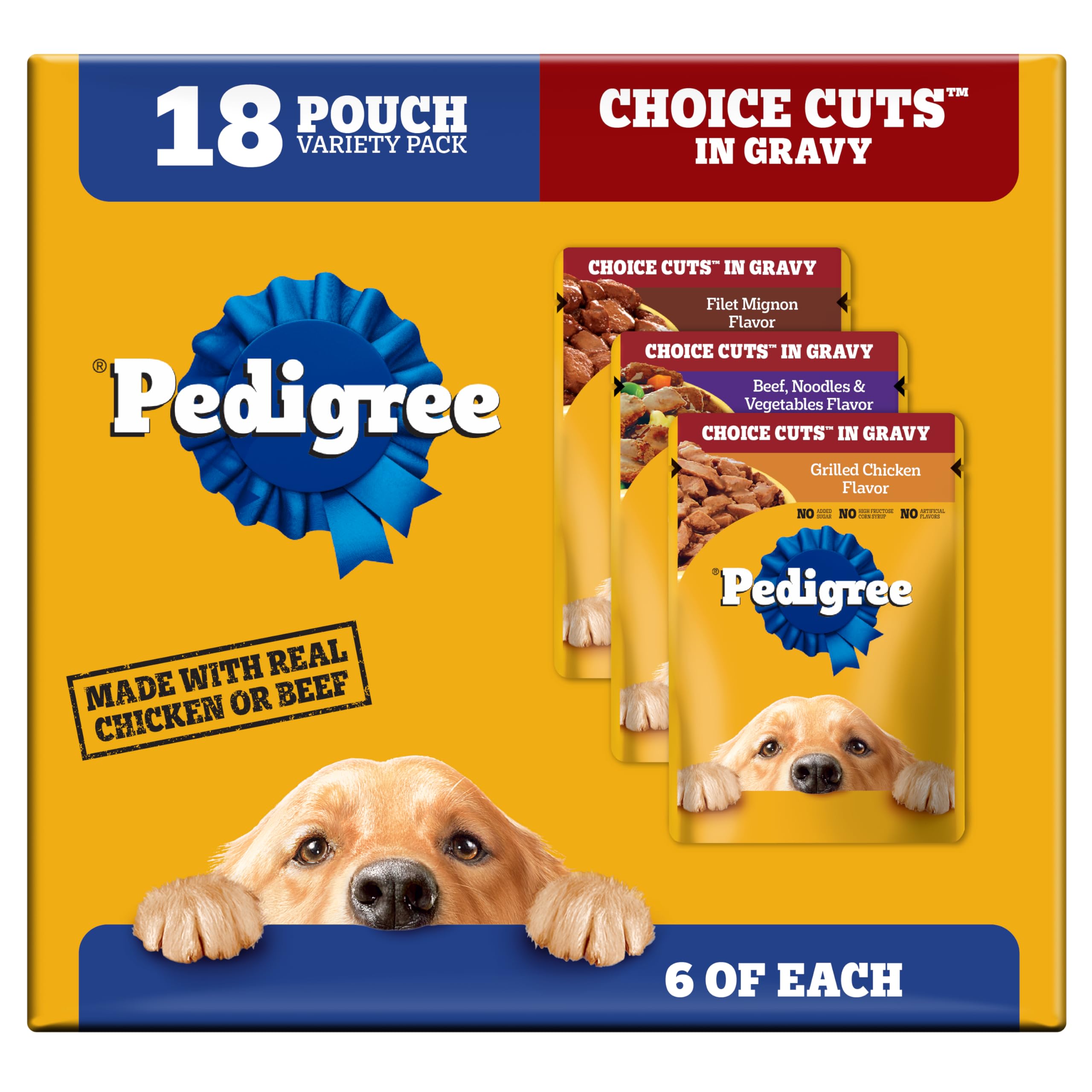 Pedigree Choice Cuts in Gravy Adult Soft Wet Dog Food Variety Pack, 3.5 oz. Pouches, 18 Count