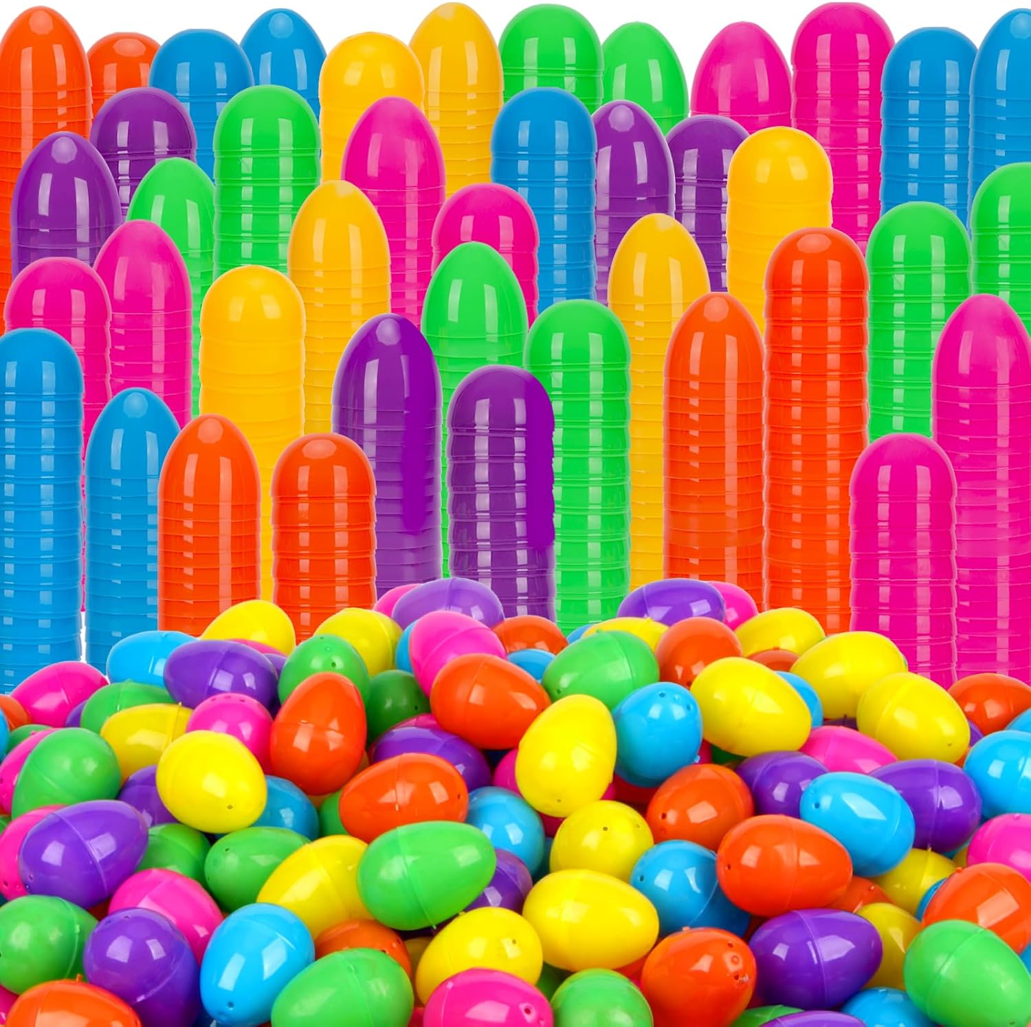 YEAHBEER 2000 Pcs Easter Eggs, 2.4" Assorted Bright Colors Plastic Easter Eggs for Easter Hunt, Basket Stuffers Fillers, Easter Themed Decorations, Theme Party Favor, Classroom Prize Supplies