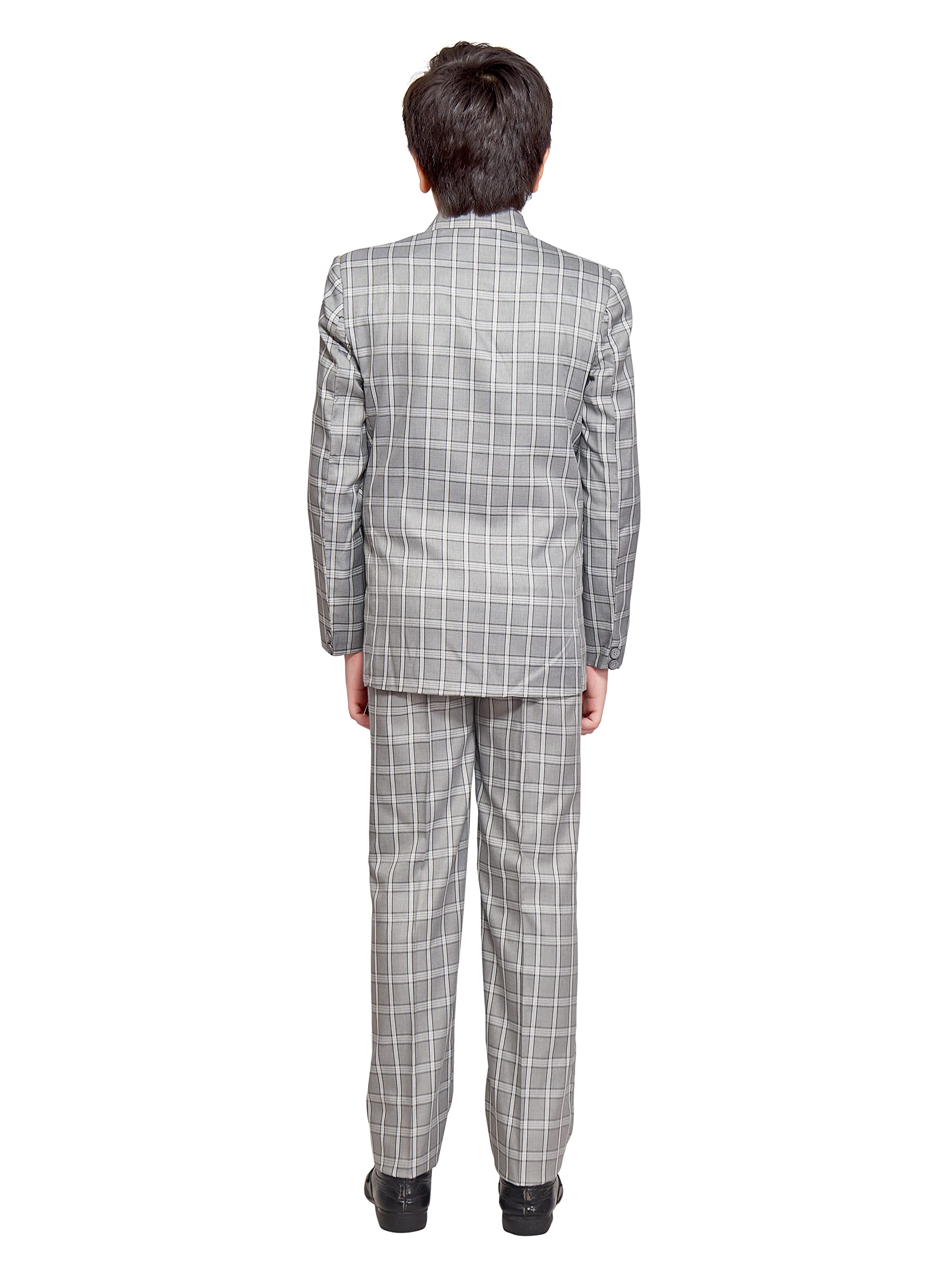 Jeetethnics Boys Grey Checked Coat Suit Set with Waistcoat Shirt and Trousers (9097) 1