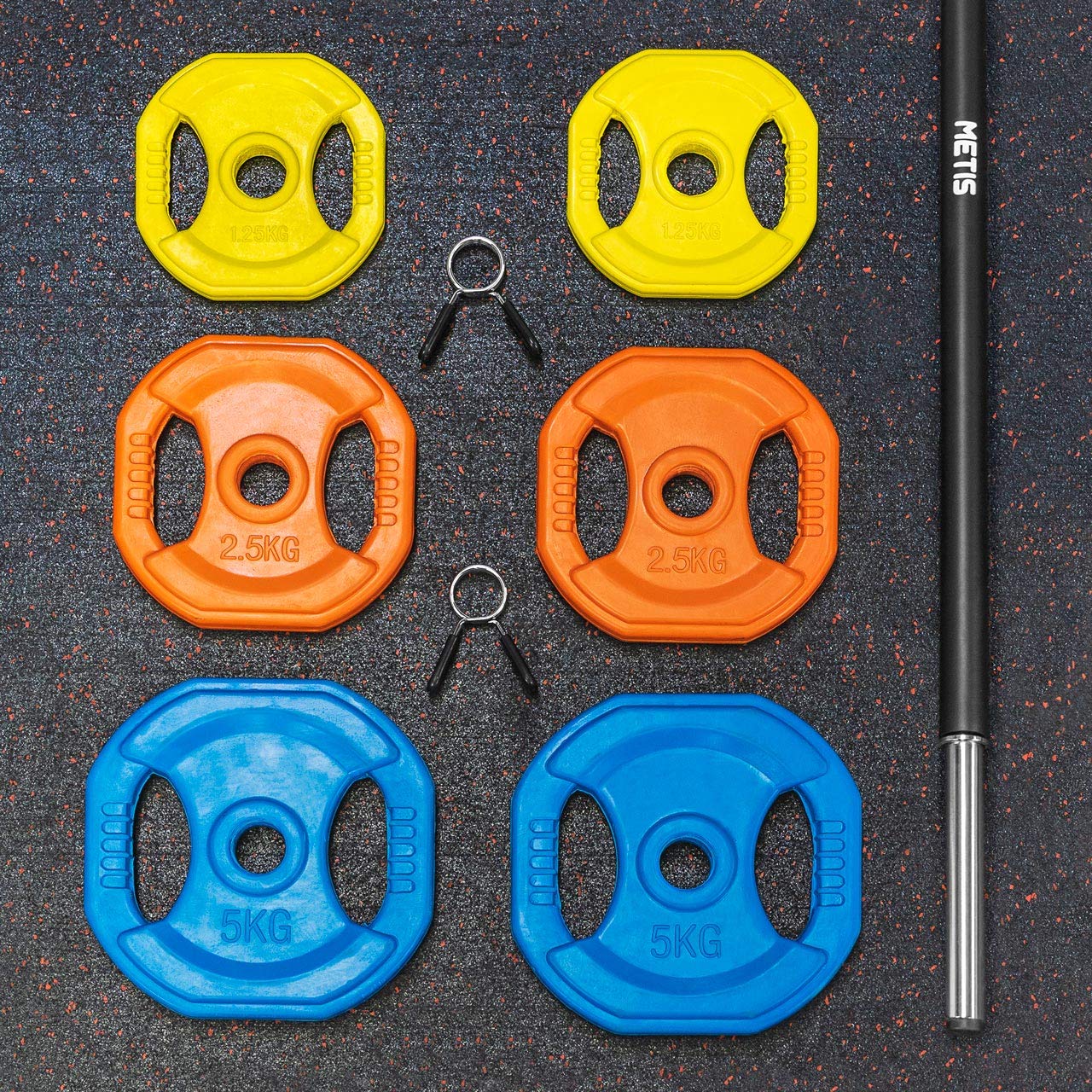 METIS Ensemble de Poids pour Musculation de 20 kg | Barre, Disques de Poids et Clips de Verrouillage | Parfait pour Salles de Sport Commerciales ou à Domicile