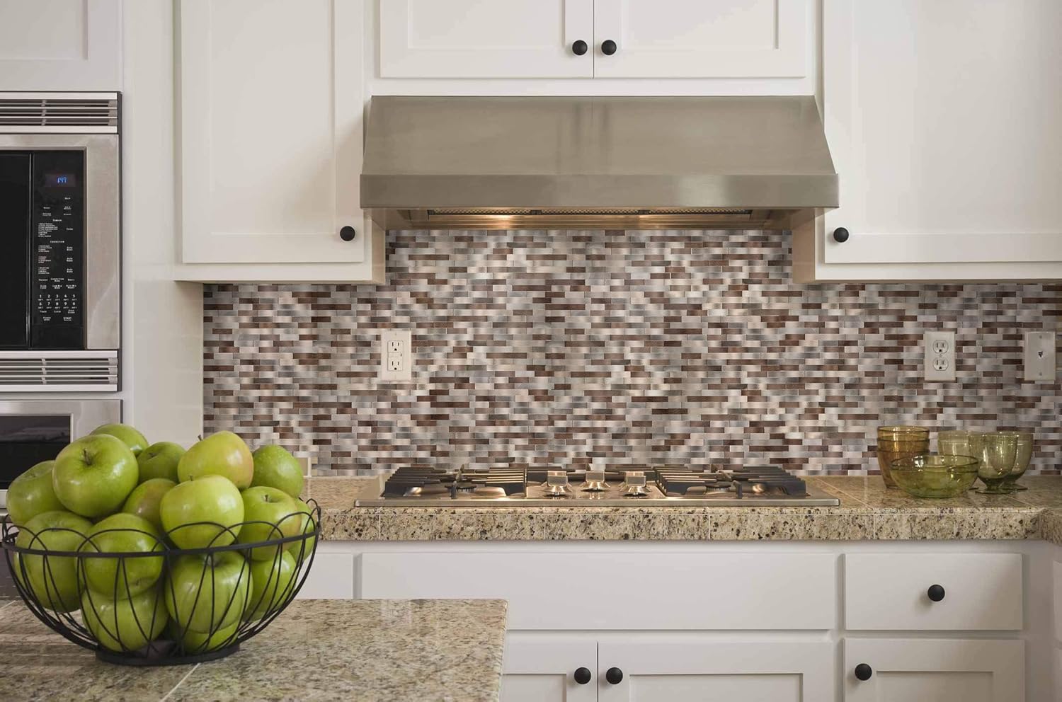 Metal Mosaic Tile Backsplash for Easy DIY Decoration -LNG Oblong 5pack - Coffee Brown Copper - Peel and Stick for Backsplash of Fireplace, Kitchen, Bathroom, Camper, Stairway, Cabinet