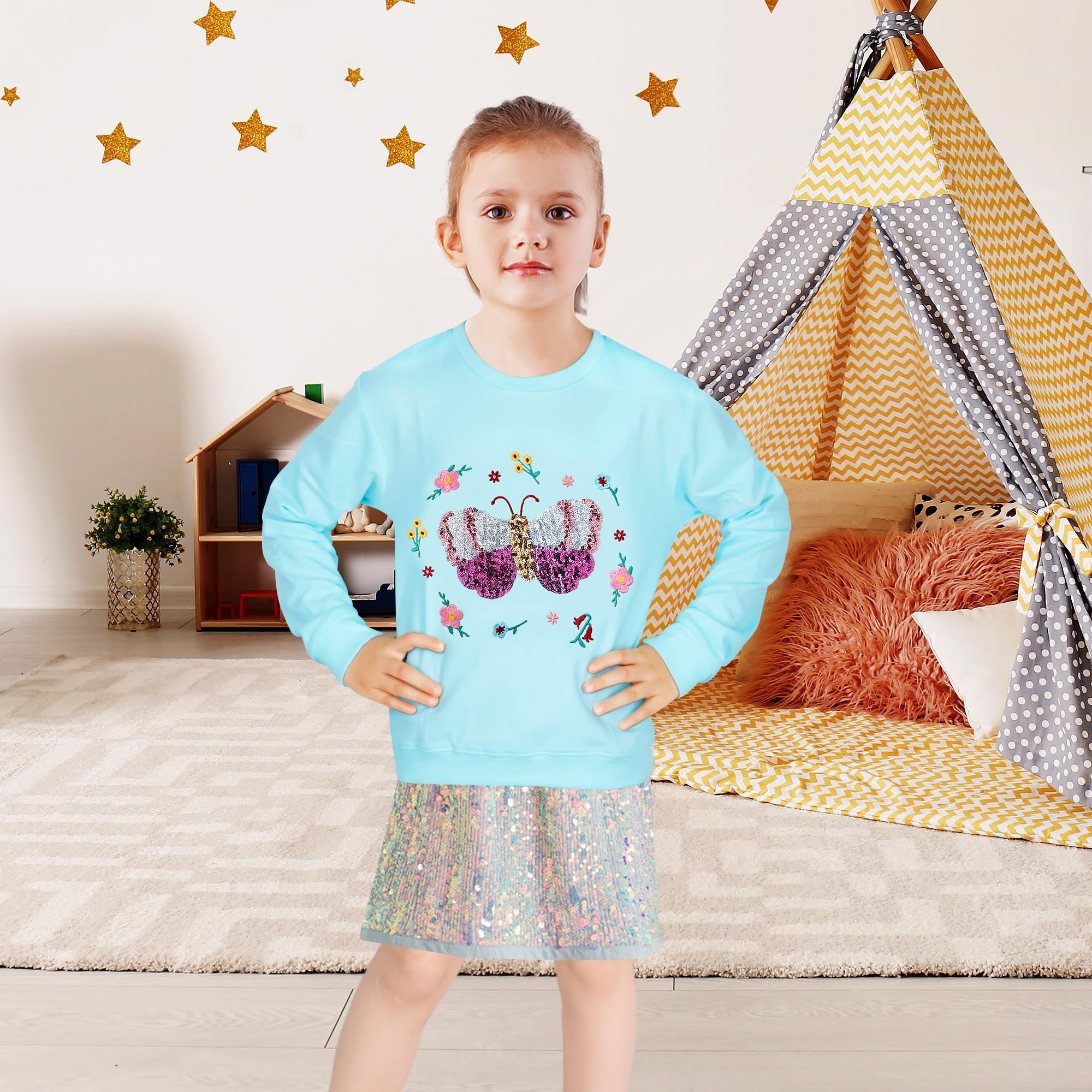 Sudadera Niñas Manga Larga Algodón Unicornio Arcoíris Cuello Redondo Casual Top 2-7 años