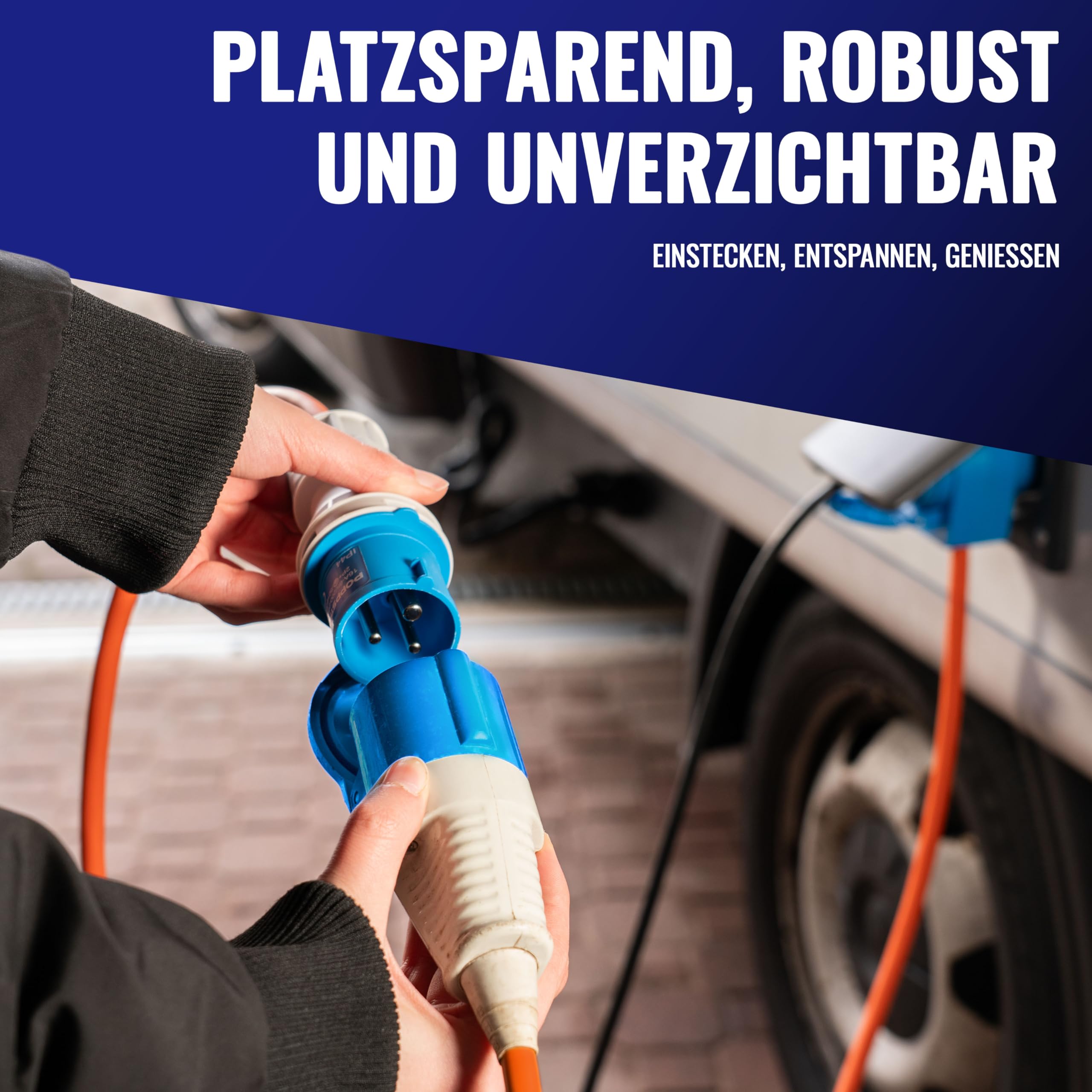 Poppstar Camping CEE Kabel 25m mit Schuko (CEE Stecker 3-polig auf CEE-Dose + Schutzkontakt-Steckdose Typ F), 230V/16A, IP44, H07RN-F 3G2.5