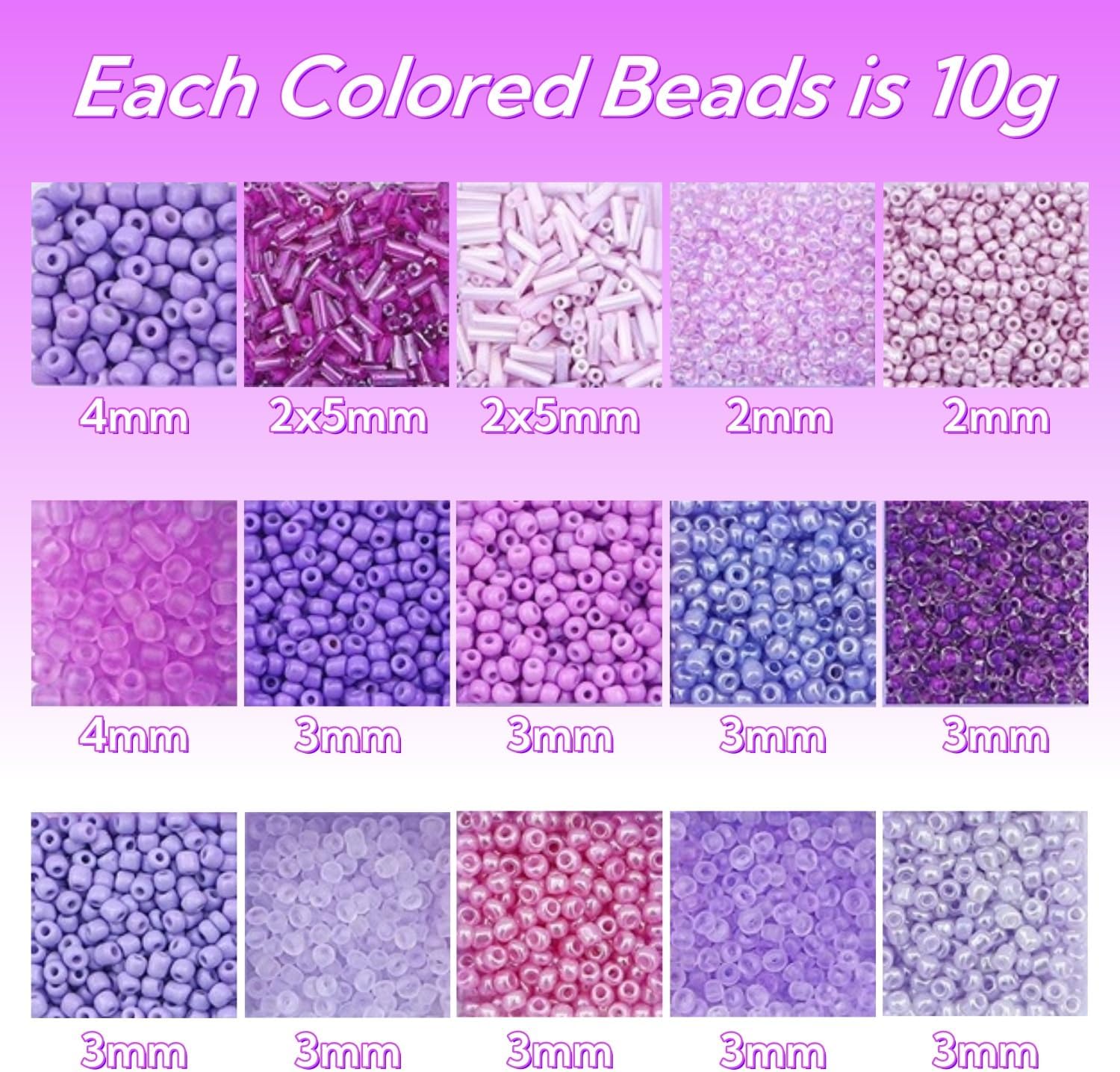 15 Color 4mm Small Assorted Glass Seed Beads,3mm Bugle Beads Friendship Bracelet Kit,2mm Tiny Tube Bead for Jewelry Making(Purple) - Image 2