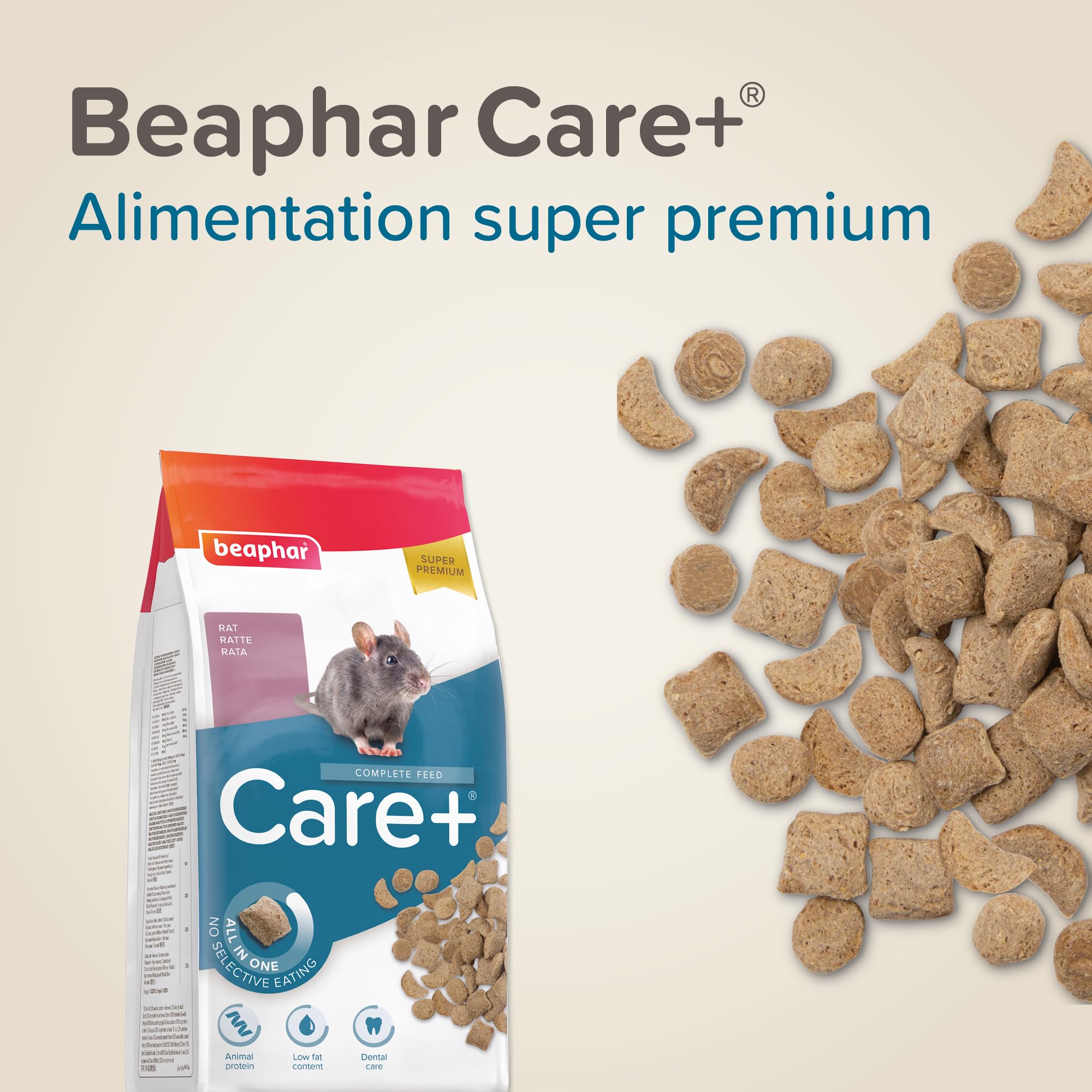 BEAPHAR – Care+ – Alimentation Super Premium extrudée pour Rat – Extrait de thé Vert – Proteines animales – Haute digestibilité – Participe à l’Usure Naturelle de Dents – sans sucres ajoutés – 700g