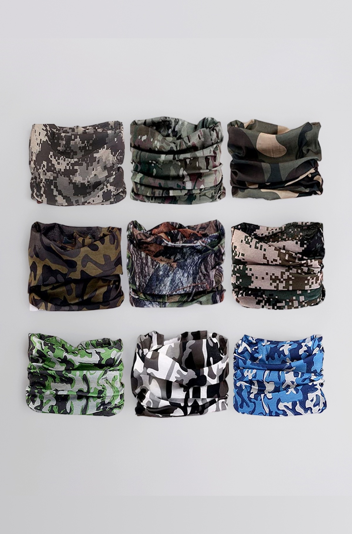 9pcs Headwear CAMO Headbands Scarf Head Wrap Mask Sweatband -12 in 1 Multifunctional Sport Headband Neck Warmer for Yoga, Camping, Hiking, Running, Skiing - Army Print