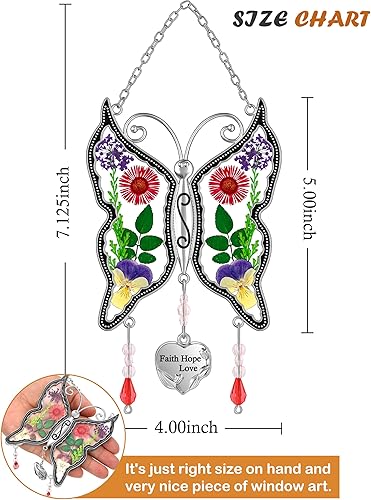 Miniatura 6 de KY&BOSAM - Adorno consistente en cristales atrapaluz con forma de mamá mariposa, carillón de viento con forma de mariposa con alas con flores