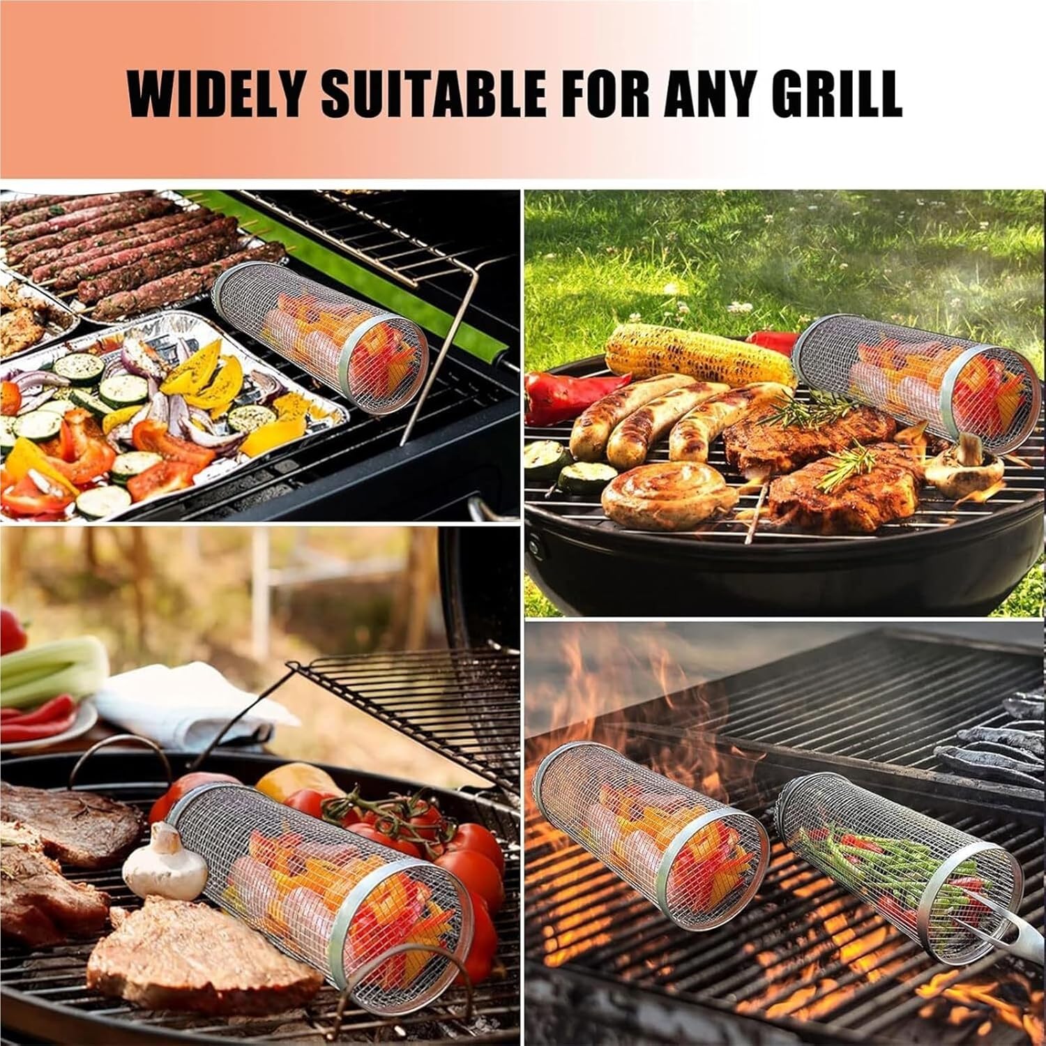 Grill Baskets， Portable Outdoor Camping Non-stick Barbecue Baskets for Fish Vegetable(1 Pcs,20X9X9cm)