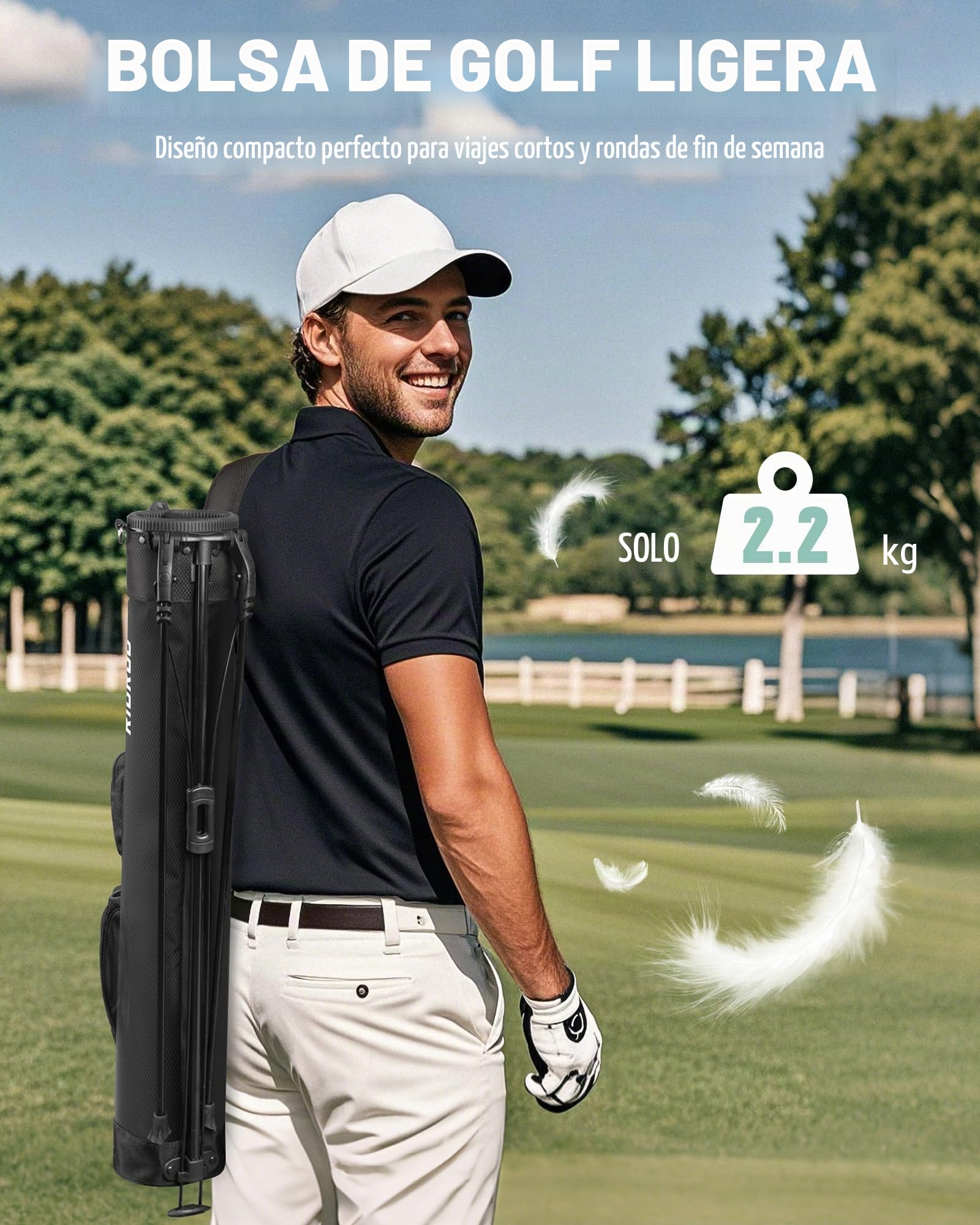 Bolsa de Golf, con Correa Divisor de 2 vías 3 Bolsillos, Bolsa Golf Ligera fácil de Llevar para el Rango de conducción, par 3 y Campos ejecutivos