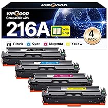 VIPGOOD 216A (Con Chip) Cartucce toner Compatibile per HP 216A per HP Color LaserJet Pro MFP M183fw M182n M182nw M183fdw M155dw M155nw W2410A W2411A W2412A W2413A (Nero Ciano Giallo Magenta, 4-Pack)