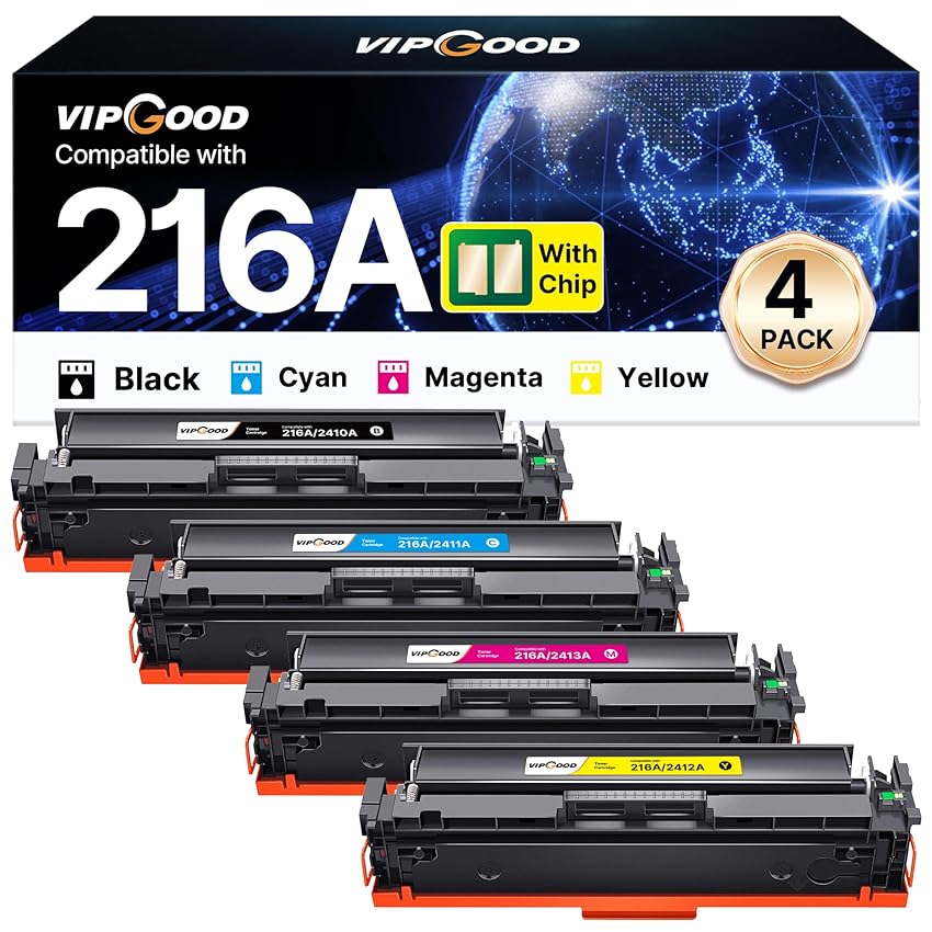 VIPGOOD 216A (Con Chip) Cartucce toner Compatibile per HP 216A per HP Color LaserJet Pro MFP M183fw M182n M182nw M183fdw M155dw M155nw W2410A W2411A W2412A W2413A (Nero Ciano Giallo Magenta, 4-Pack)